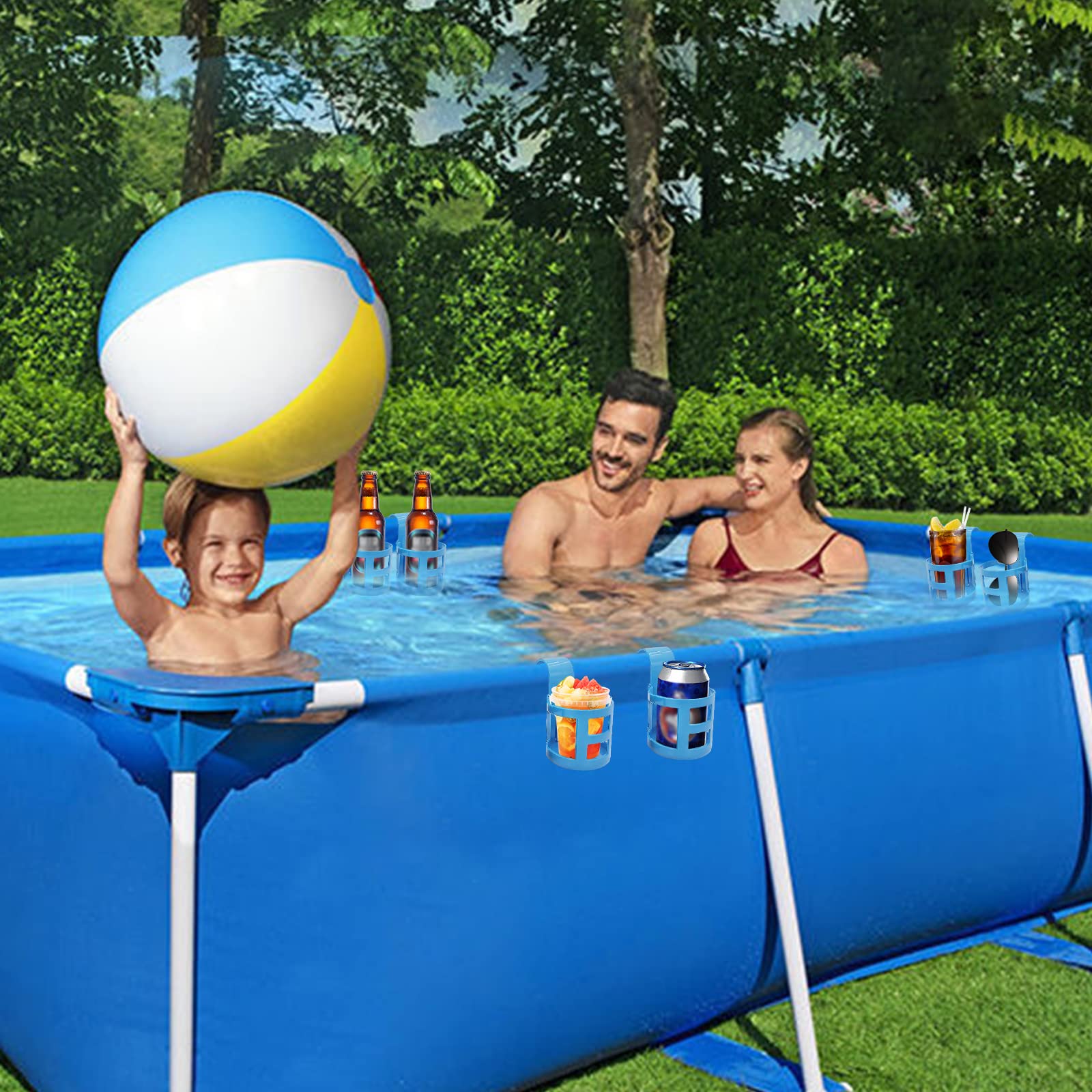6 Pcs Poolside Cup Holder for Above Ground Pools - No Spills Plastic Drink Holder, Fits 2 Inch or Less Round Top Bar - Perfect for Swimming Pool, Backyard, and Outdoor Relaxation