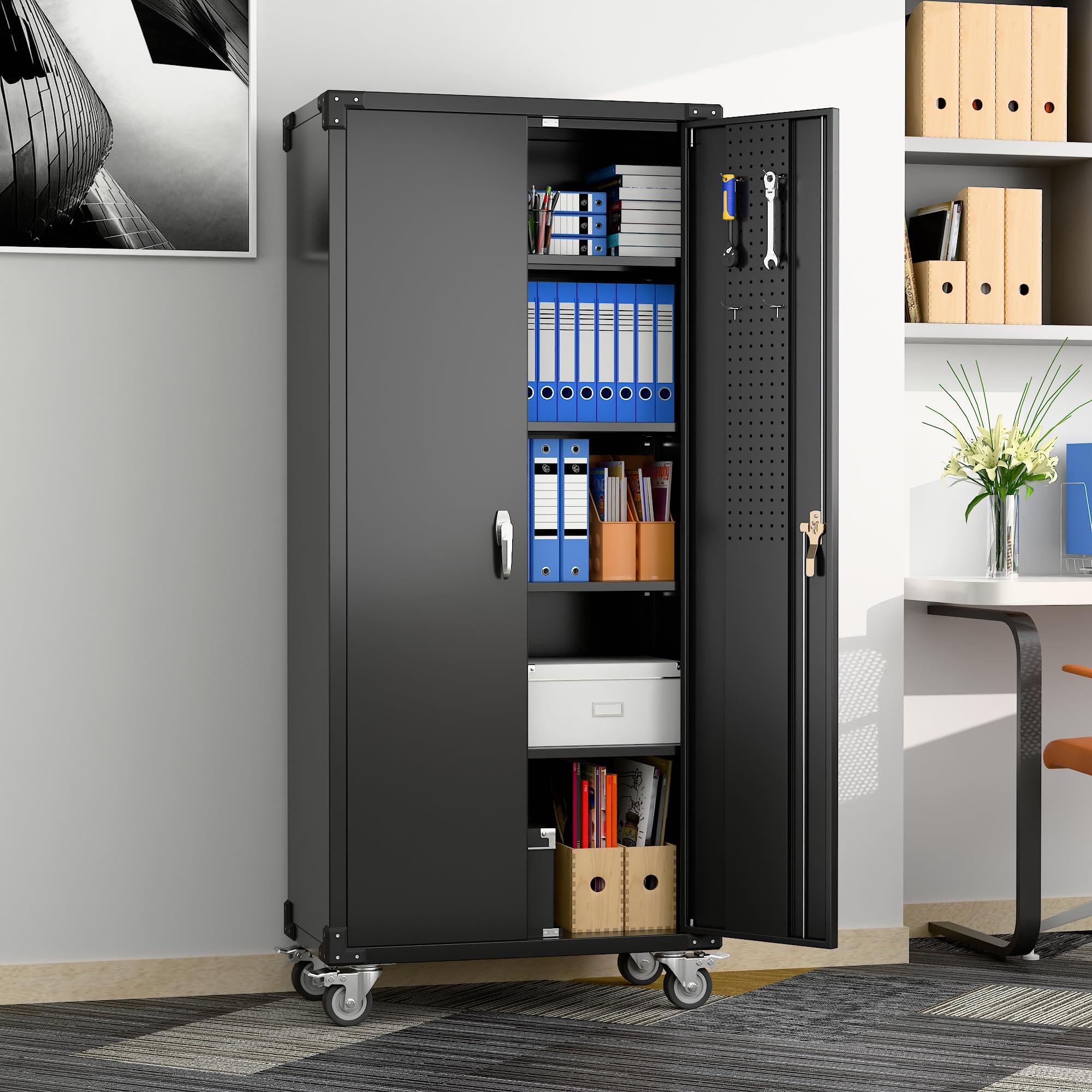 Heavy-Duty Metal Storage Cabinet with Wheels - 72