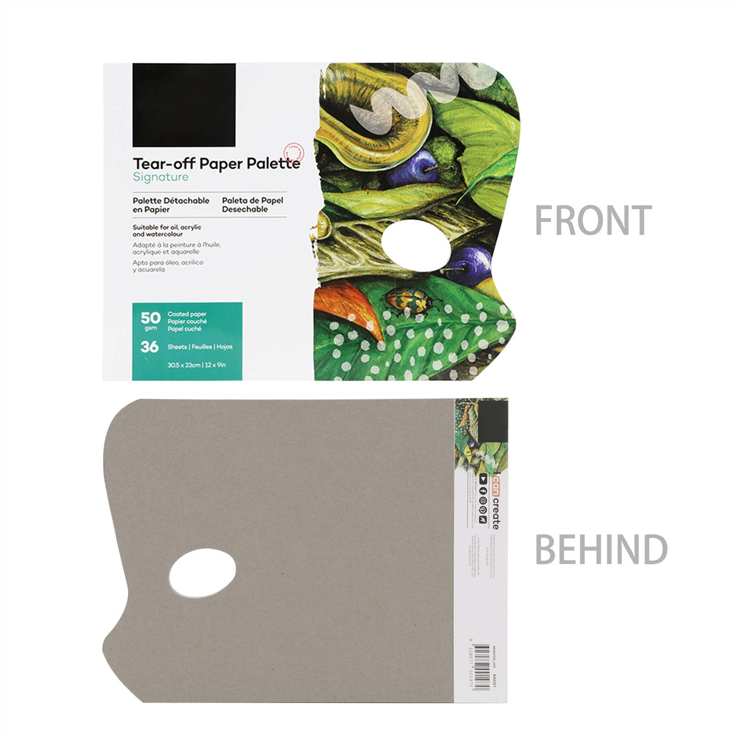 Disposable Tear-Off Paper Palette Pad 12x9 Inch - 36 Sheets Heavy Duty Coated Artist Palette Paper with Thumb Hole for Gouache, Watercolor & Oil Painting - Perfect for Studio, Classroom & Outdoor Art Projects
