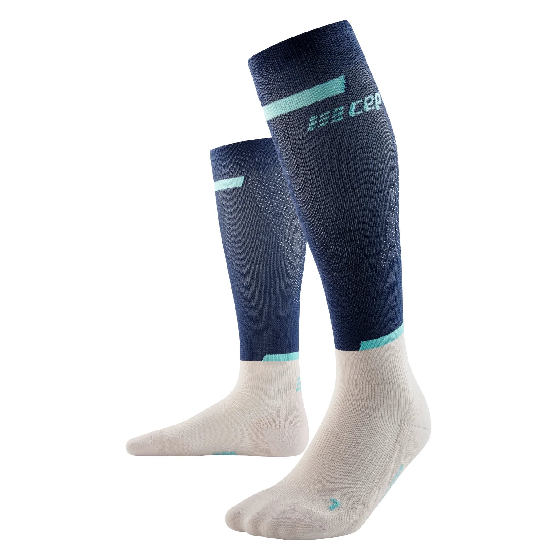 CEP Men's The Run Socks Tall v4 - Compression Running Socks for Men in Blue/Off White | Ideal for Marathon Training, Jogging & Athletic Performance