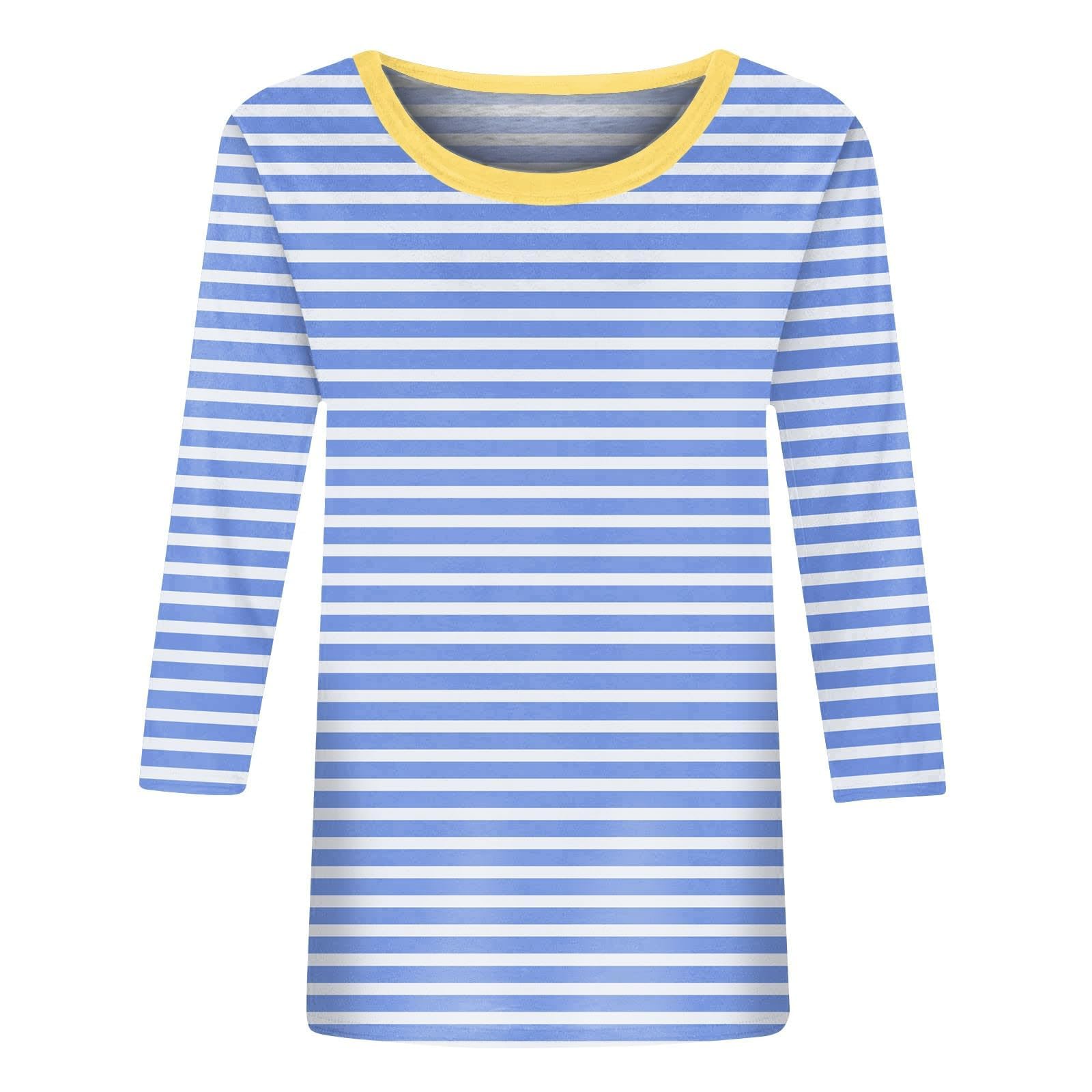 Women's 3/4 Sleeve Crewneck Striped Blouse - Casual & Dressy Printed Tunic Top for Work, Office & Everyday Wear