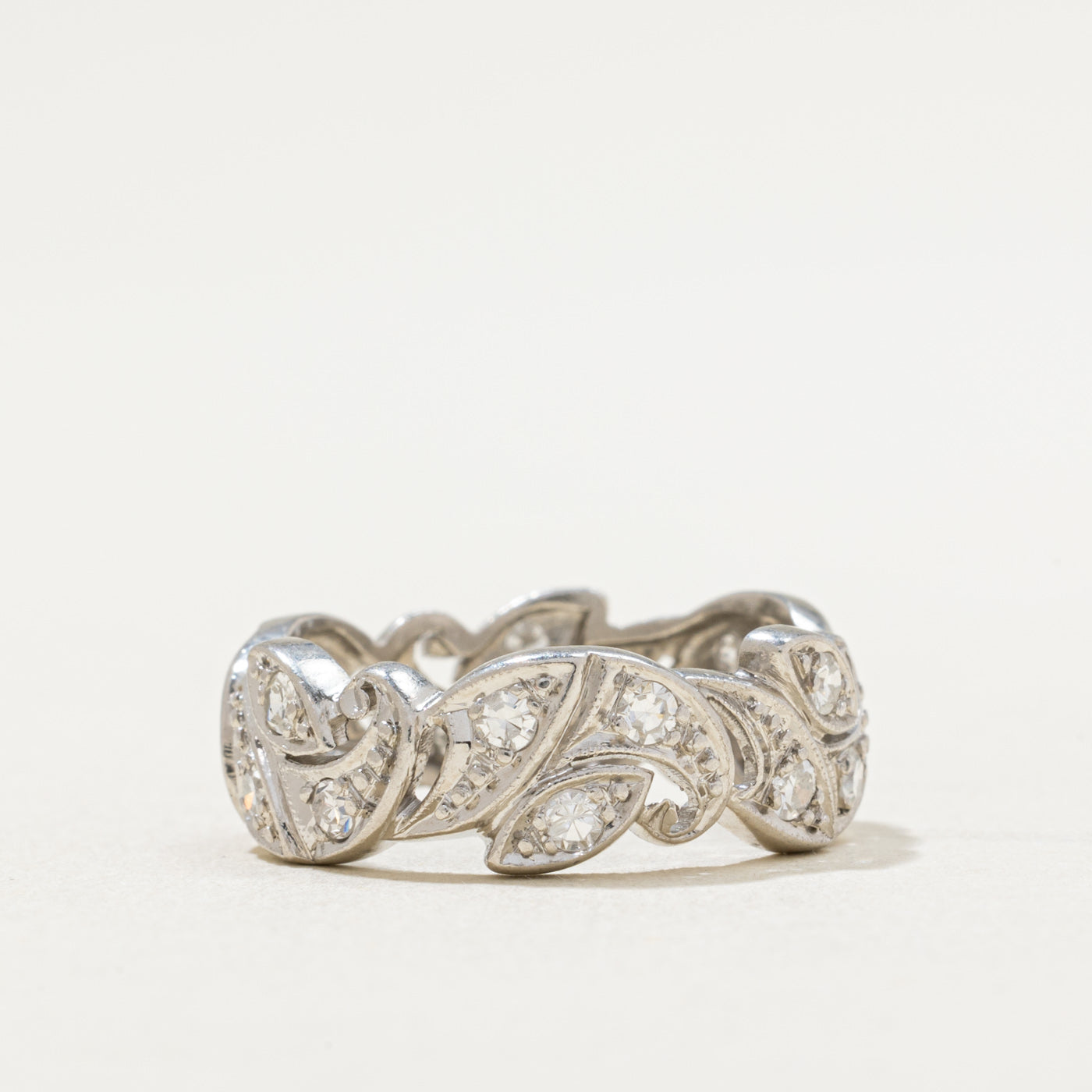 0.54ctw Diamond Leaf Design Wedding Band Ring - Size 6.75 | Elegant Nature-Inspired Jewelry for Brides, Anniversaries & Special Occasions