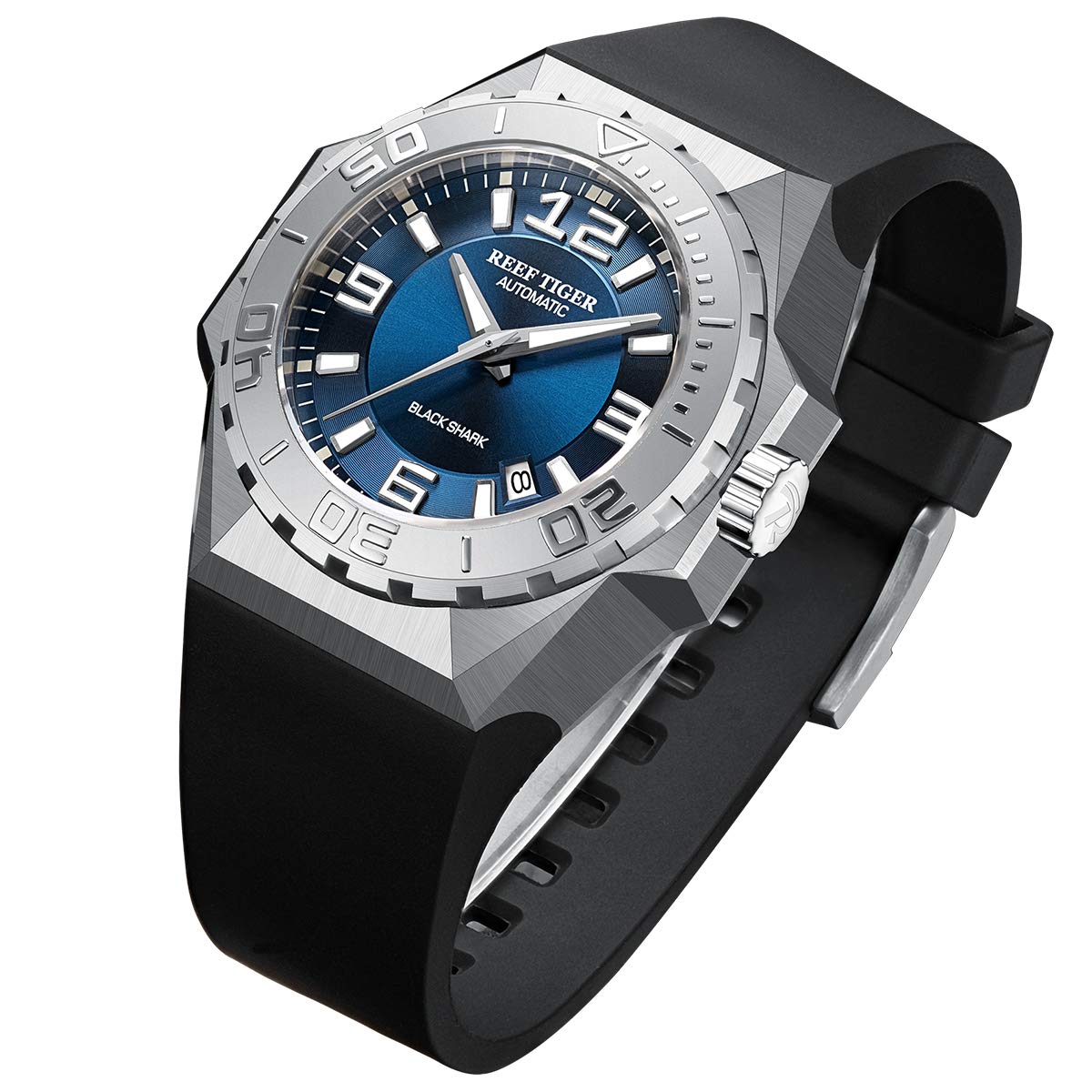 REEF TIGER RT RGA6903 Men's Automatic Diving Watch - Blue Dial, Stainless Steel Case, Big Sport Mechanical Watch for Outdoor, Swimming & Casual Wear