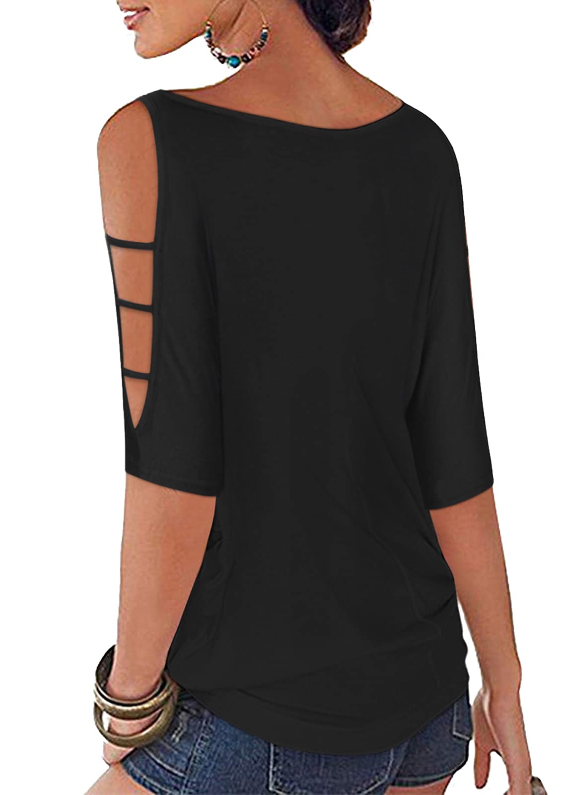 Women's Summer Cold Shoulder Tops 3/4 Sleeve T-Shirts - Casual Pullover Dolman Blouses for Beach, Vacation & Everyday Wear