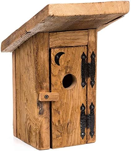 Amish Handmade Rustic Country Outhouse Birdhouse - Mushroom-Shaped Wooden Bird House for Garden, Patio & Backyard Decor