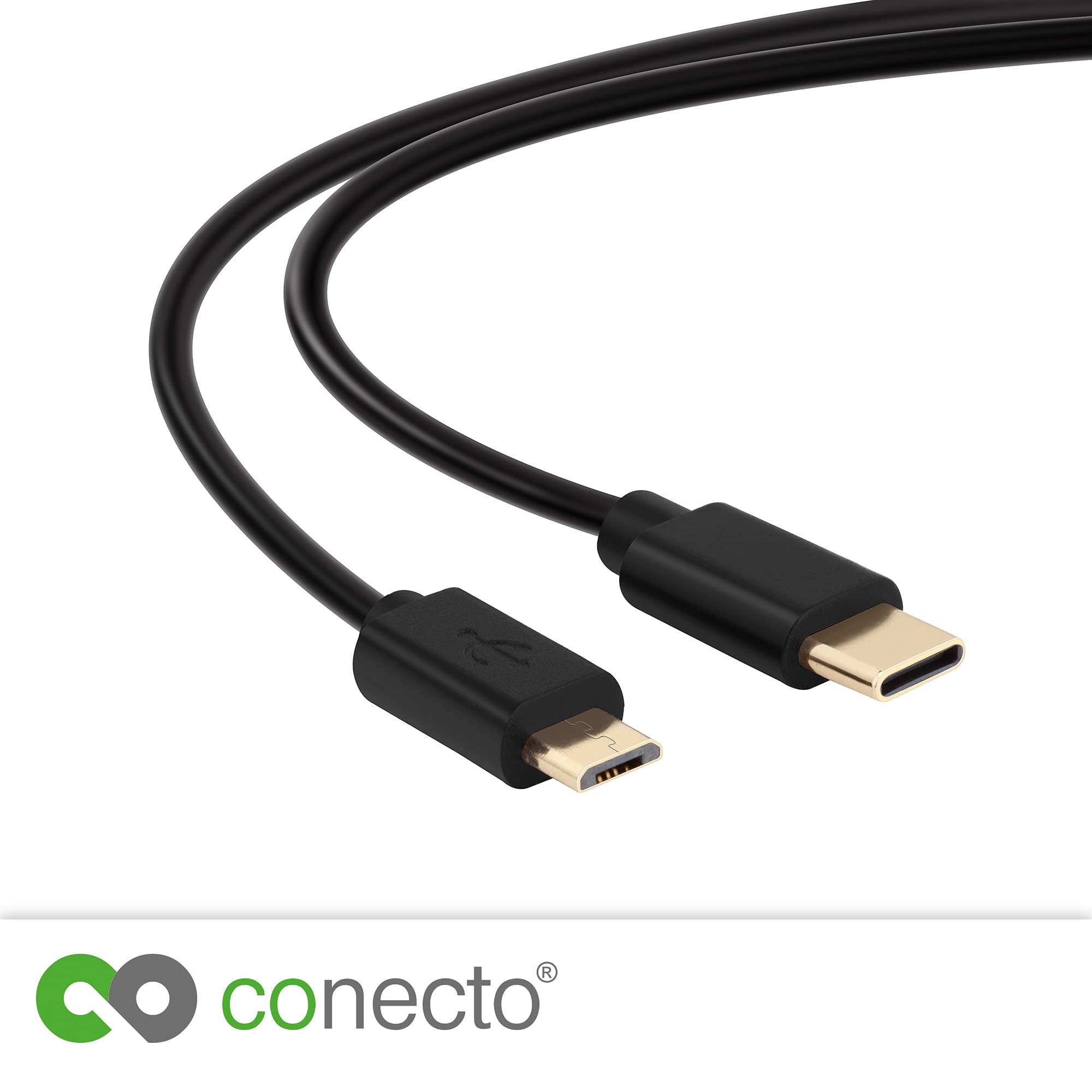 1m USB C to Micro USB Cable 2.0 Fast Charging & Data Sync Cord with Gold-Plated Connectors - Perfect for Smartphones, Tablets, Power Banks & Portable Devices (Black)