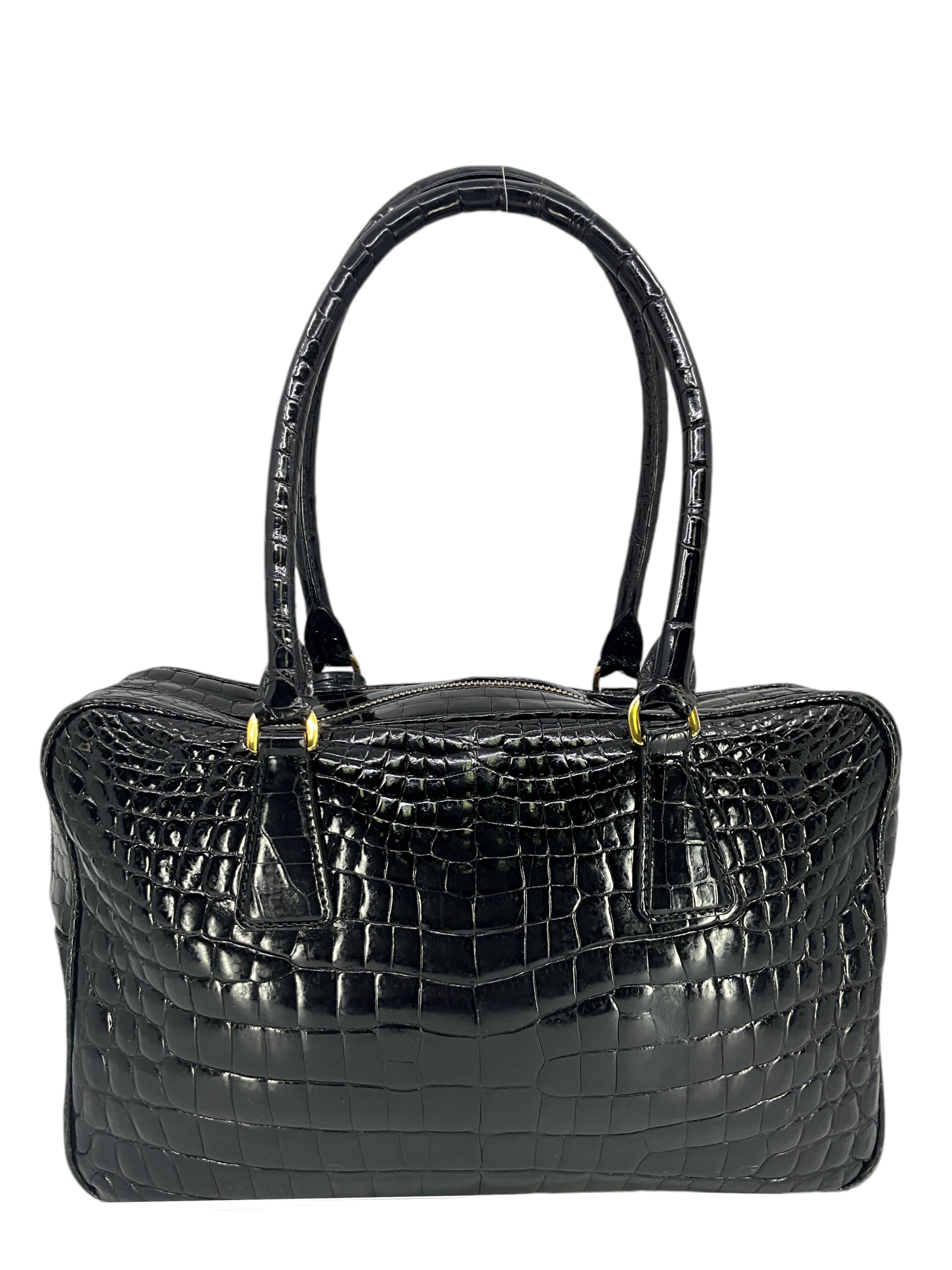 Prada Logo Crocodile Leather Doctor Satchel Bag - Luxury Designer Handbag for Women, Perfect for Work, Travel & Evening Events