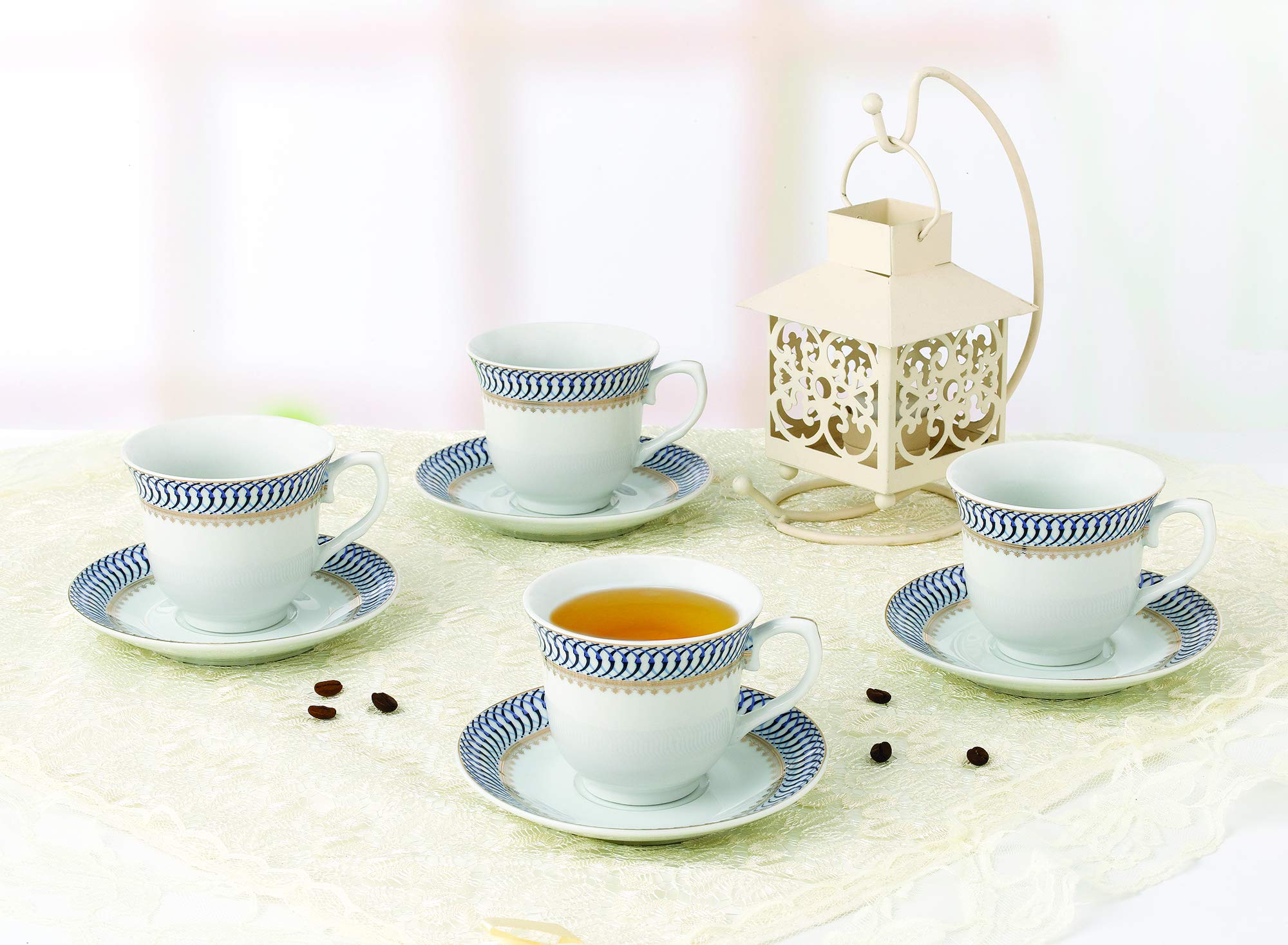 Lorren Home Trends Sapphire-4 Elegant Blue Coffee Cups and Saucers Set - Perfect for Afternoon Tea, Coffee Break & Home Decor