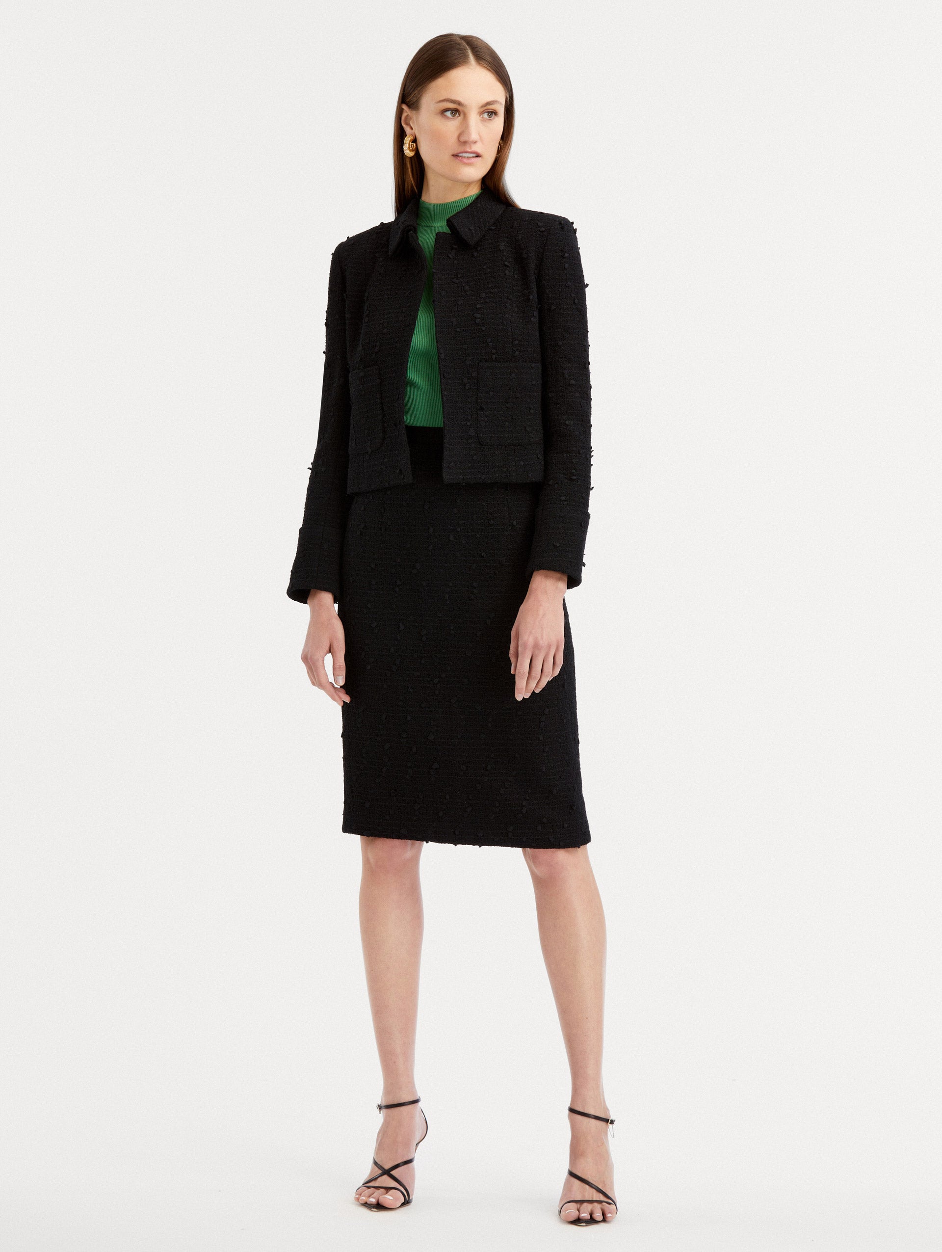 Elegant Ribbon Tweed Pencil Skirt for Women - High Waist Office Work Slim Fit Stretch Midi Skirt - Perfect for Business, Cocktail Parties & Formal Events