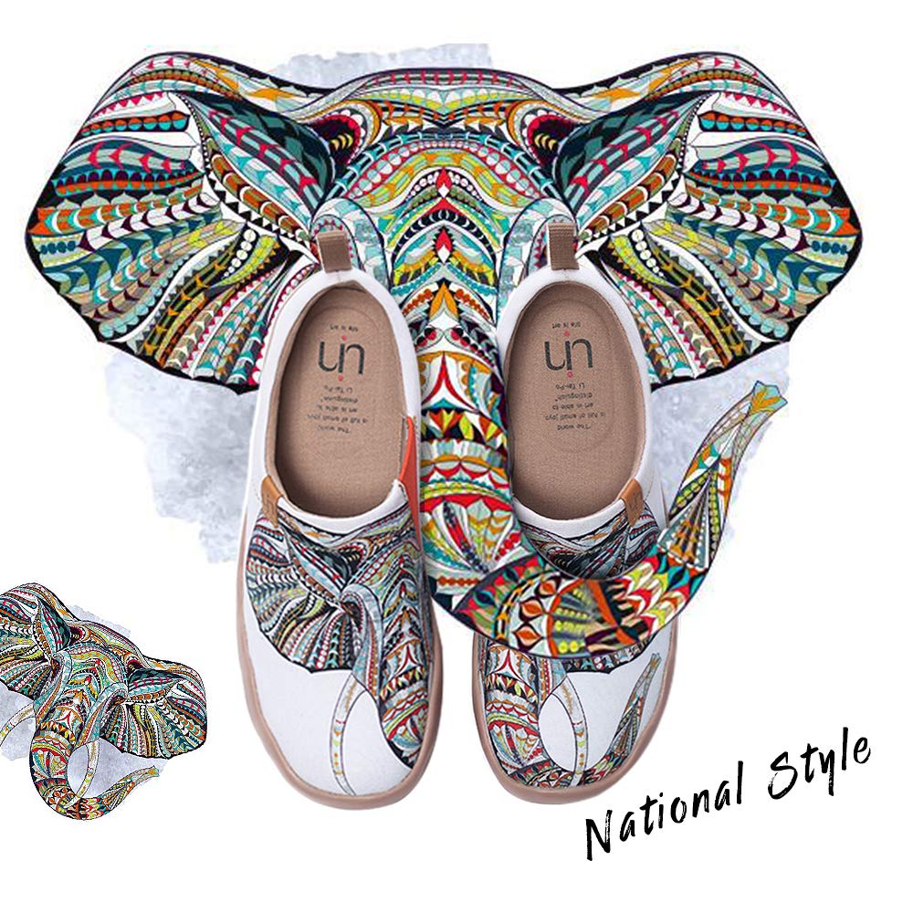 UIN Women's Men Unisex Elephant Print Canvas Slip-On Shoes - Comfortable Travel Walking Shoes for Casual Outings, Beach Vacations & Summer Fashion (Size 4.5)