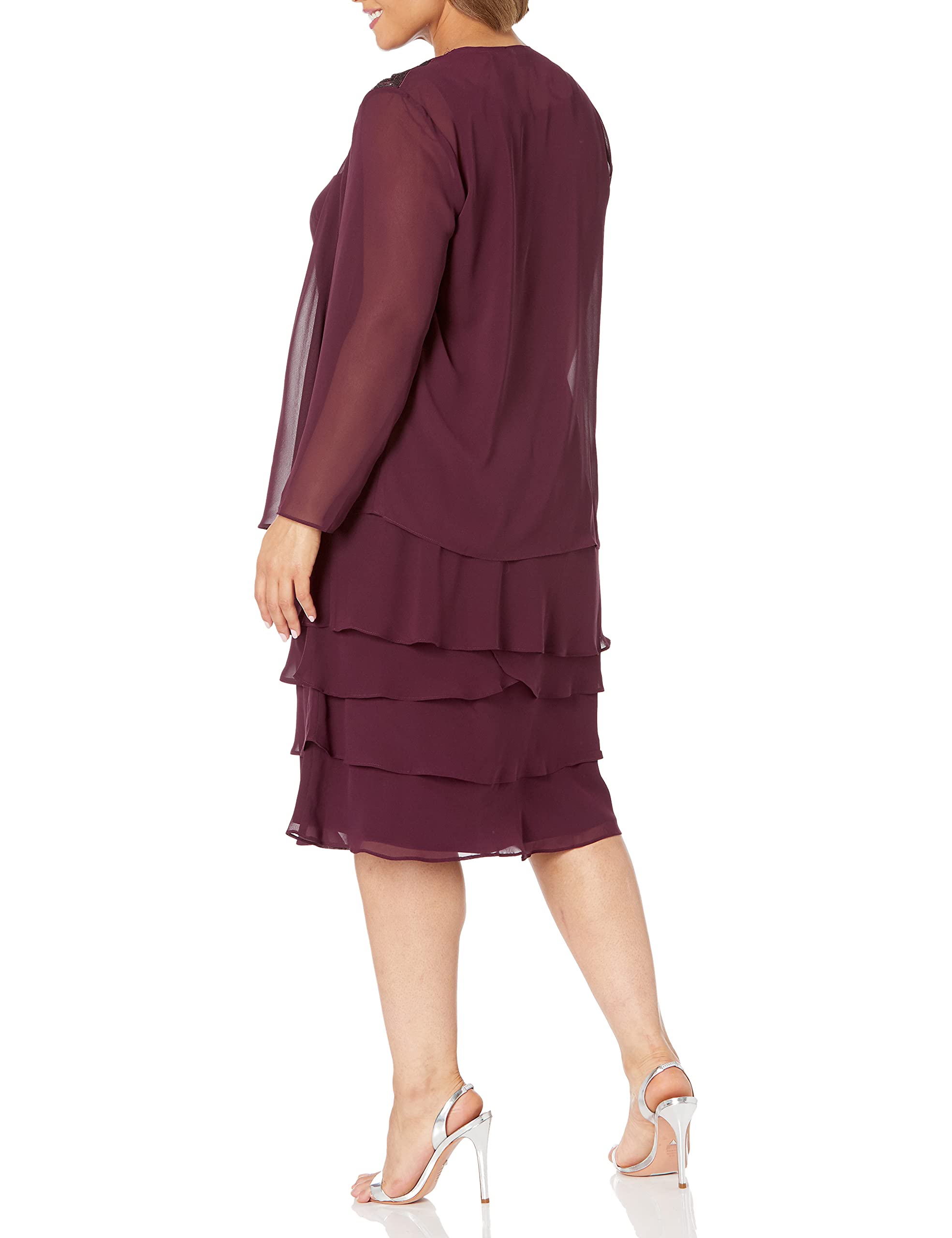 Women's Plus Size Embellished Shoulder Chiffon Tiered Jacket - Elegant Mother of The Bride Dress for Weddings, Parties & Special Occasions | S.L. Fashions