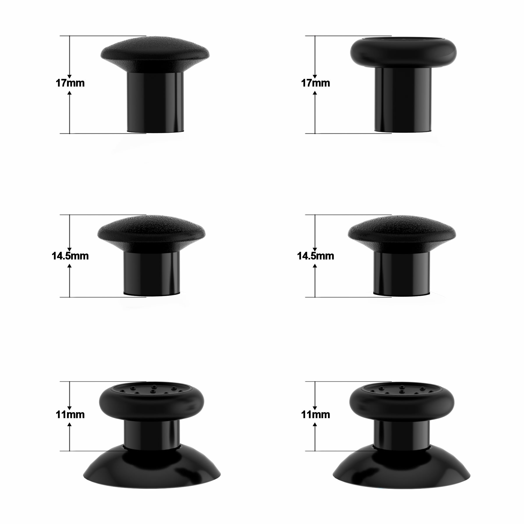 eXtremeRate Black Interchangeable Ergonomic Thumbsticks for PS4 Slim/PS4 Pro/PS5 Controller - 3 Height Adjustable Domed & Concave Joystick Grips (P4J1101) | Perfect for FPS, Racing & Action Games