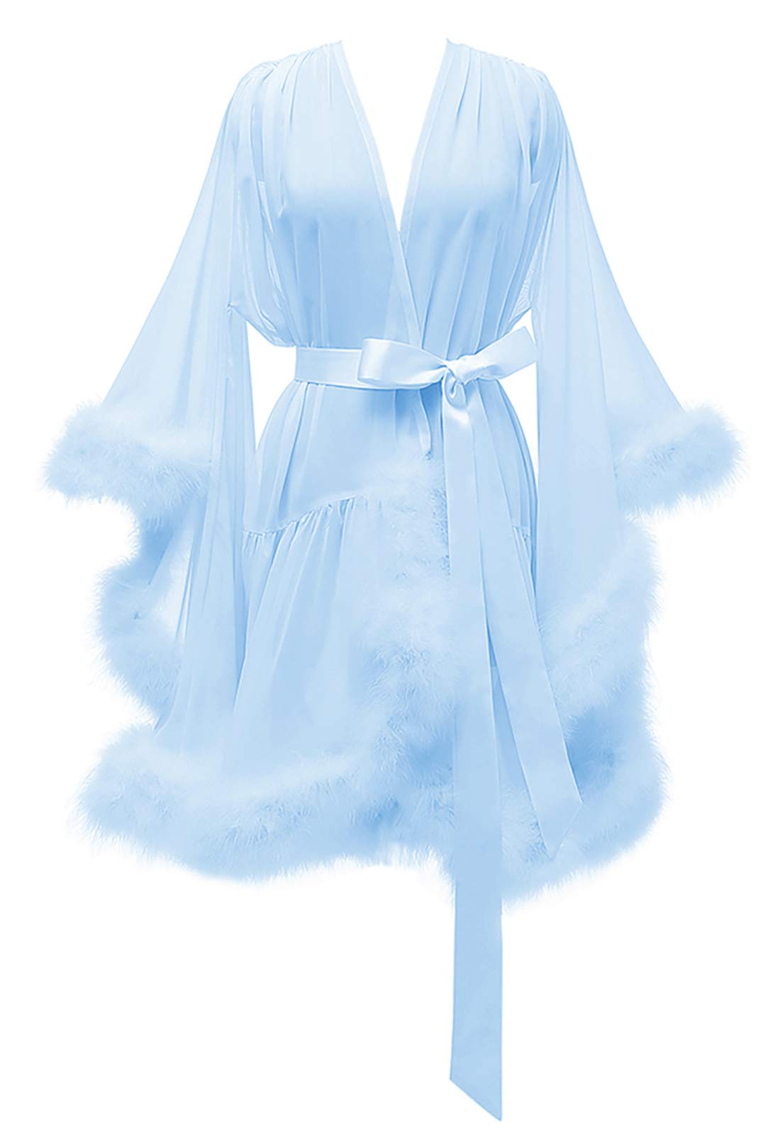 Sexy Feather Bridal Robe - Sheer Illusion Wedding Nightgown & Lingerie Sleepwear for Honeymoon, Boudoir Photoshoot and Romantic Nights