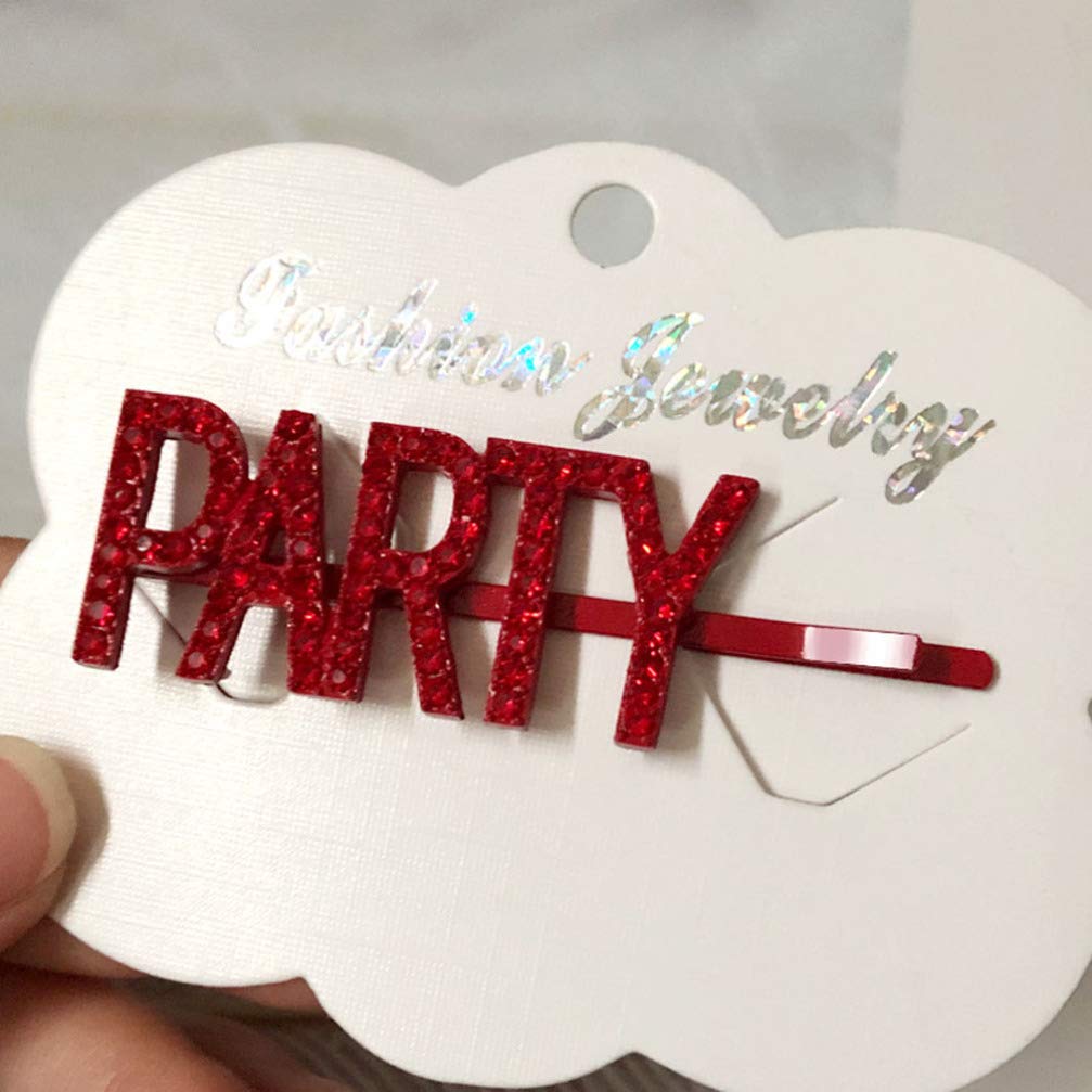 Beaupretty Red Rhinestone Words Hair Clips - Bling Crystal Letter Hair Pins for Women & Girls | Elegant Barrettes & Hair Accessories for Parties, Weddings & Daily Styling