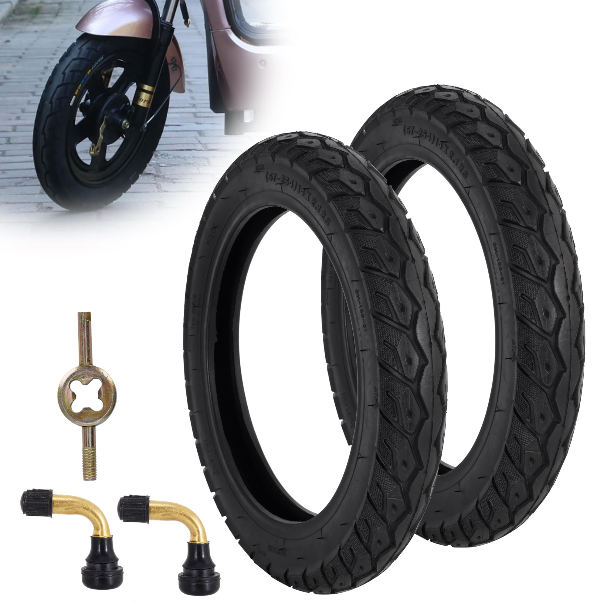 14x2.125 Tubeless Electric Bike Tires with Angled Valve - Compatible with 14 Inch Folding E-Bikes, Electric Bicycles & E-Scooters - Perfect for Commuting, Urban Riding & Off-Road Adventures