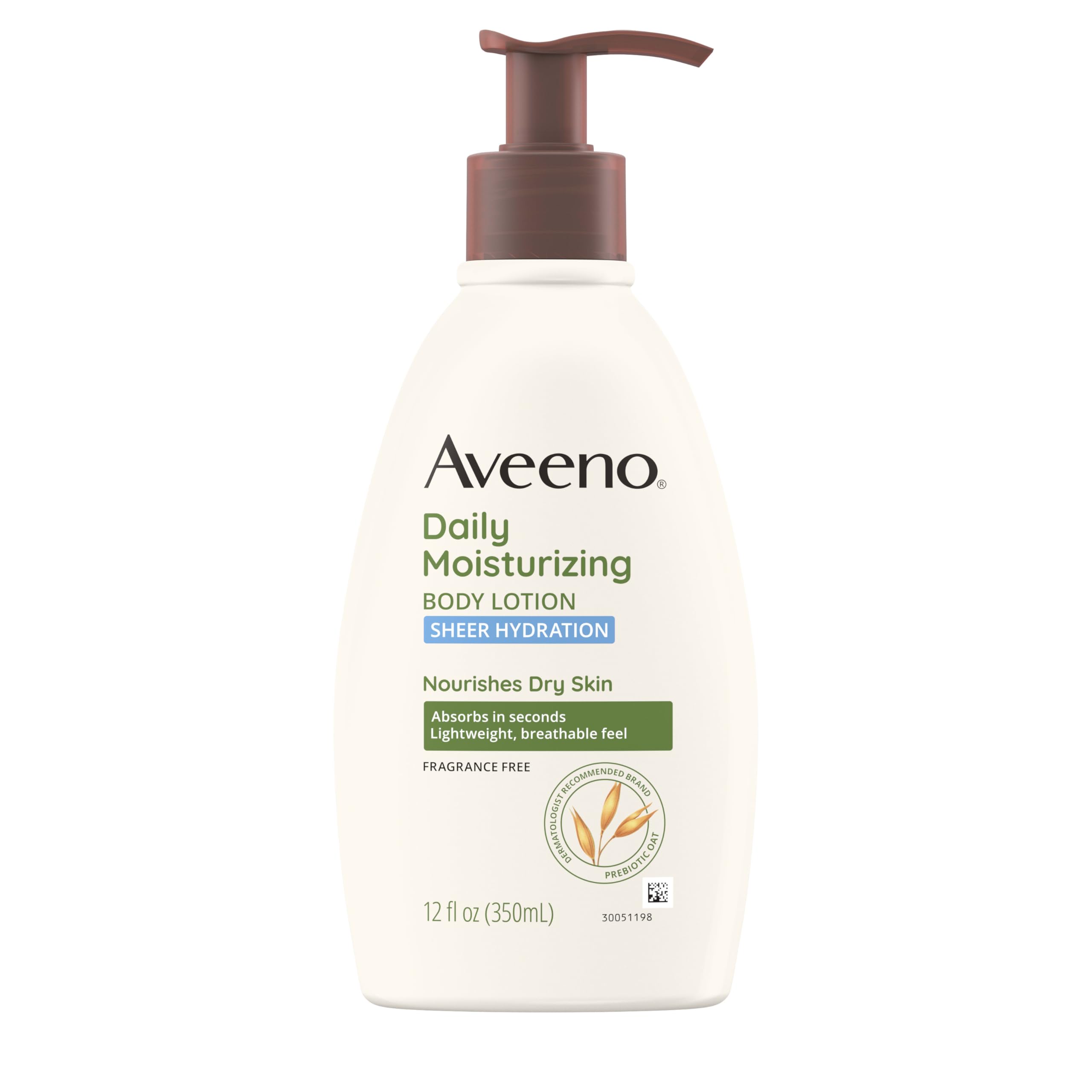 Aveeno Daily Moisturizing Lotion Sheer Hydration for Dry Skin - 12 Fl Oz (350ml) | Fragrance-Free Body Lotion with Oat & Vitamin E | Lightweight Moisturizer for Face & Body | Perfect for Daily Use & Travel