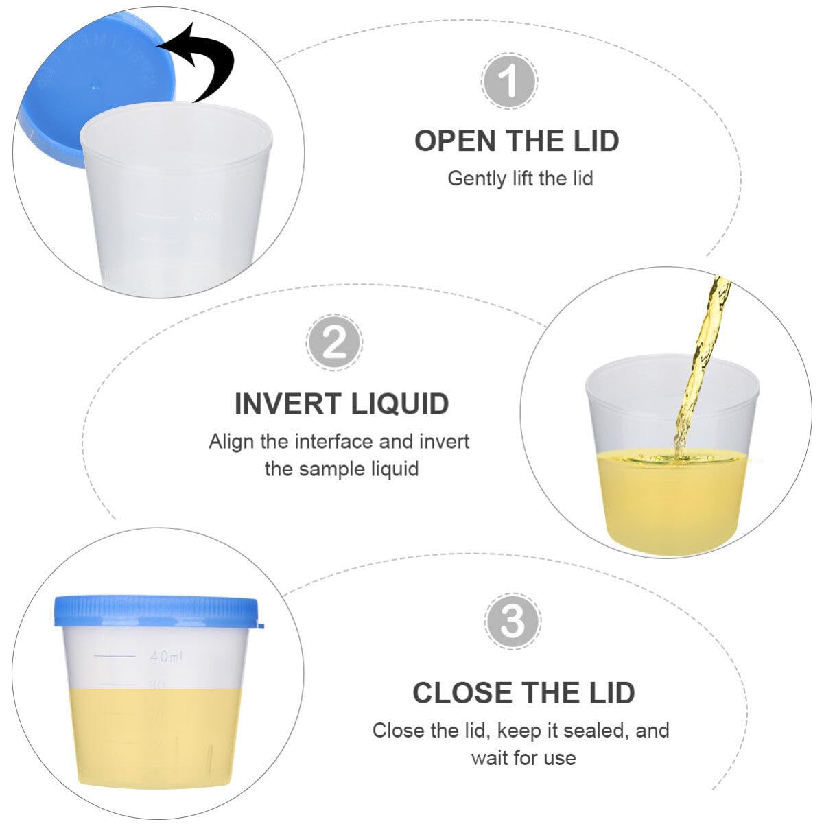 50pcs 40ml Sterile Plastic Urine Specimen Collection Cups with Lids - Medical Urine Testing Containers for Home, Clinic & Lab Use (Random Colors)