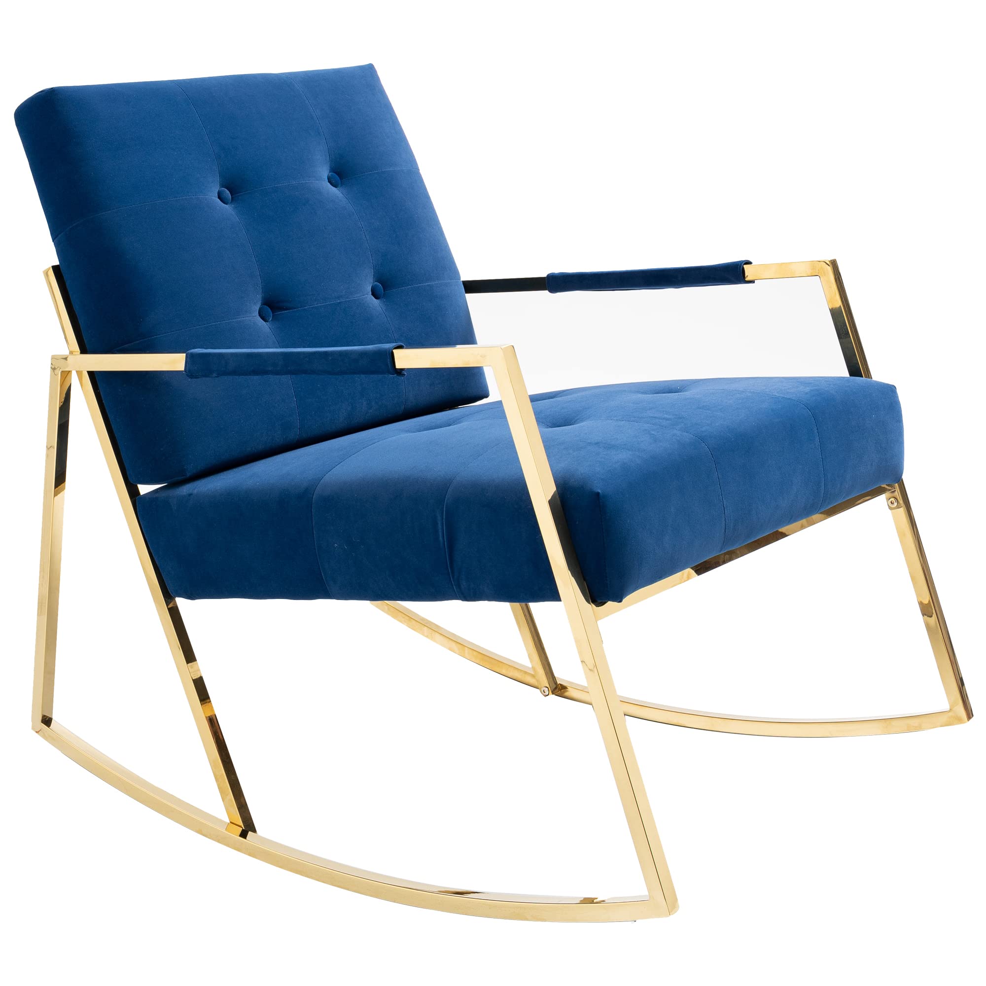Velvet Rocking Chair - Modern Accent Chair with Gold Metal Frame, Comfortable Armchair for Living Room, Bedroom & Office - Navy Blue | Perfect for Relaxing, Reading & Home Decor