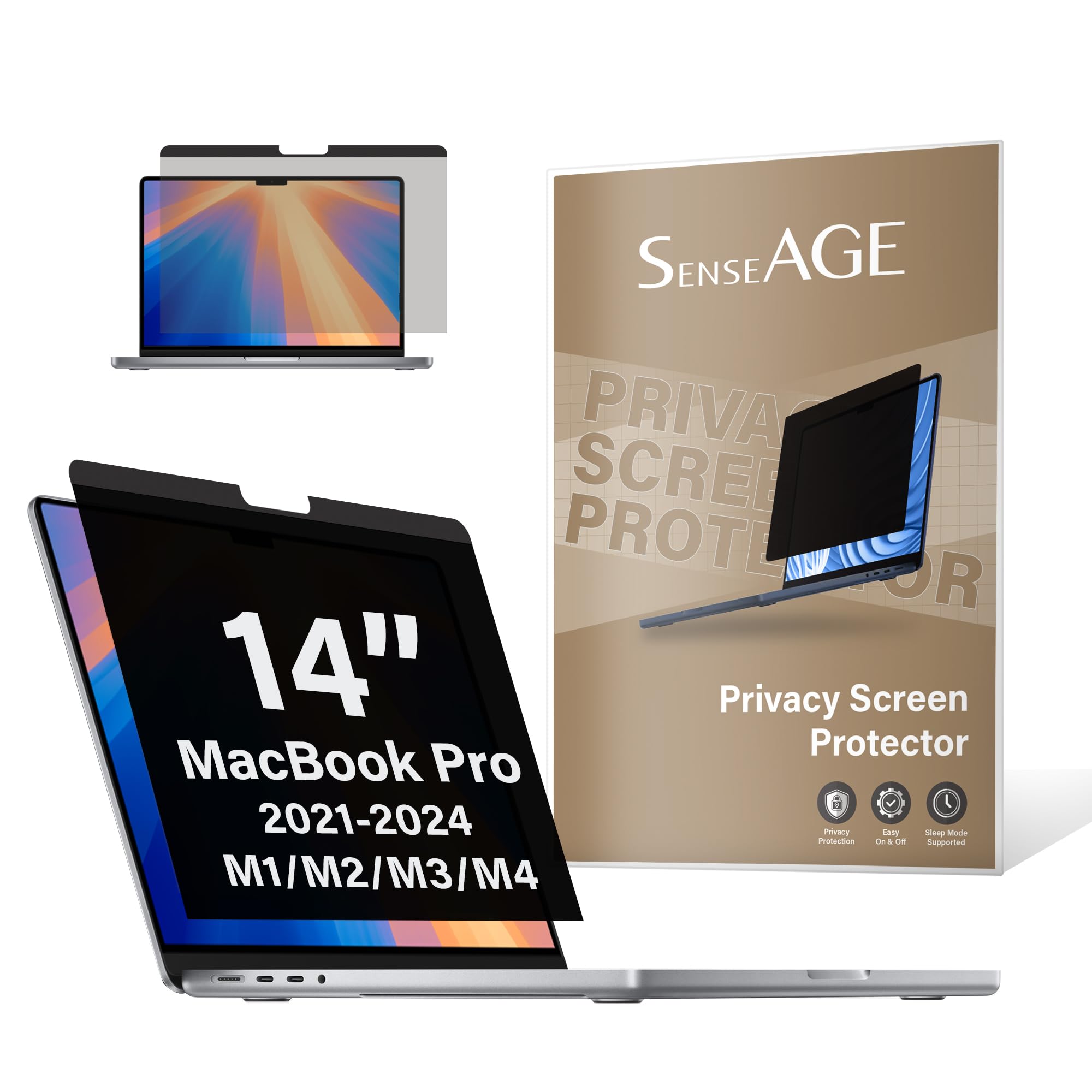 SenseAGE Magnetic Privacy Screen Filter for MacBook Pro 14 Inch (2021-2024 M1/M2/M3/M4) - Anti Glare Blue Light Blocking Removable Screen Protector for Work & Travel Privacy Protection