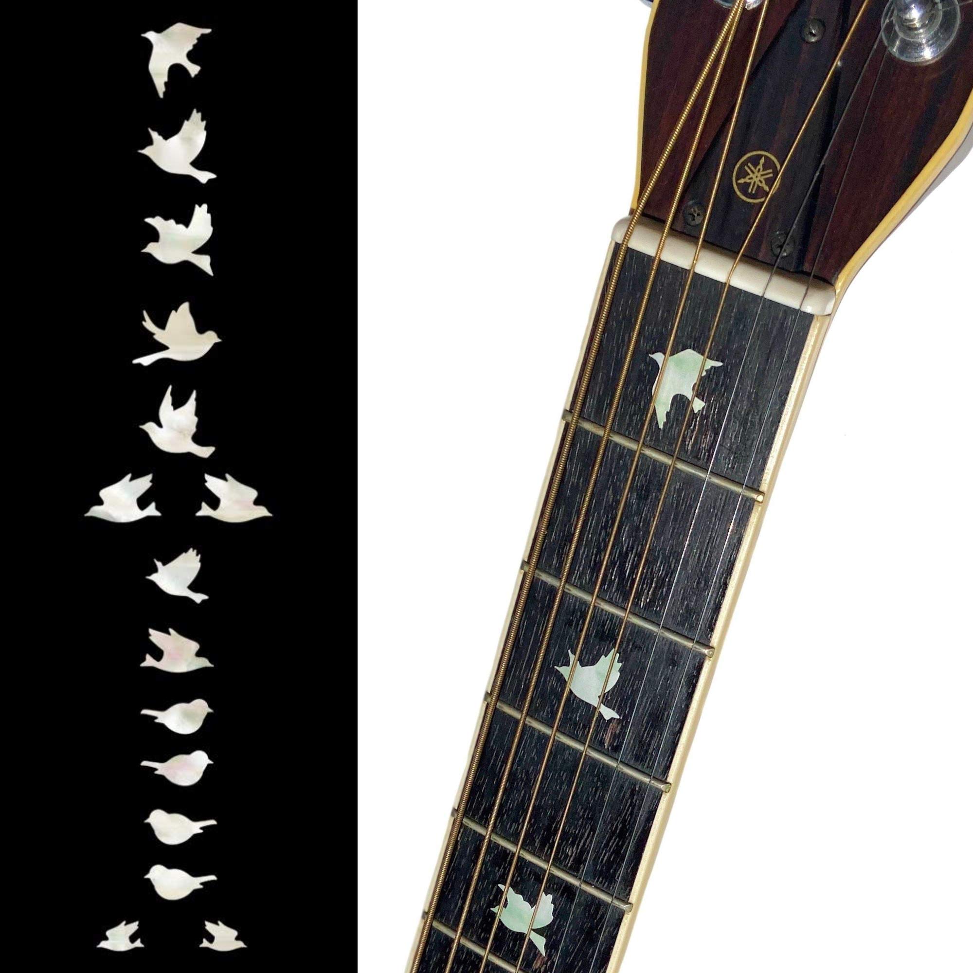 Premium White Pearl Dove Inlay Stickers for Guitar & Bass Fretboards - Self-Adhesive Fret Markers - Perfect for Acoustic, Electric Guitars and Bass Guitars - Great for Stage Performances, Practice Sessions & DIY Guitar Upgrades