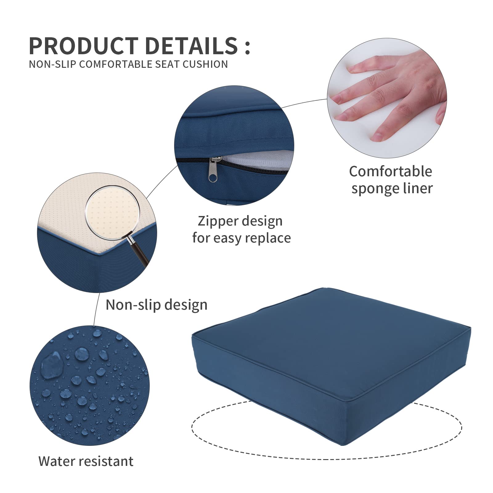 Valita 14-Piece Outdoor Replacement Cushions Set for 6-Seat Sectional Rattan Furniture - Water-Resistant Patio Sofa Cushions with Liner & Cover (Navy Blue) - Perfect for Backyard, Poolside, and Garden Conversation Areas
