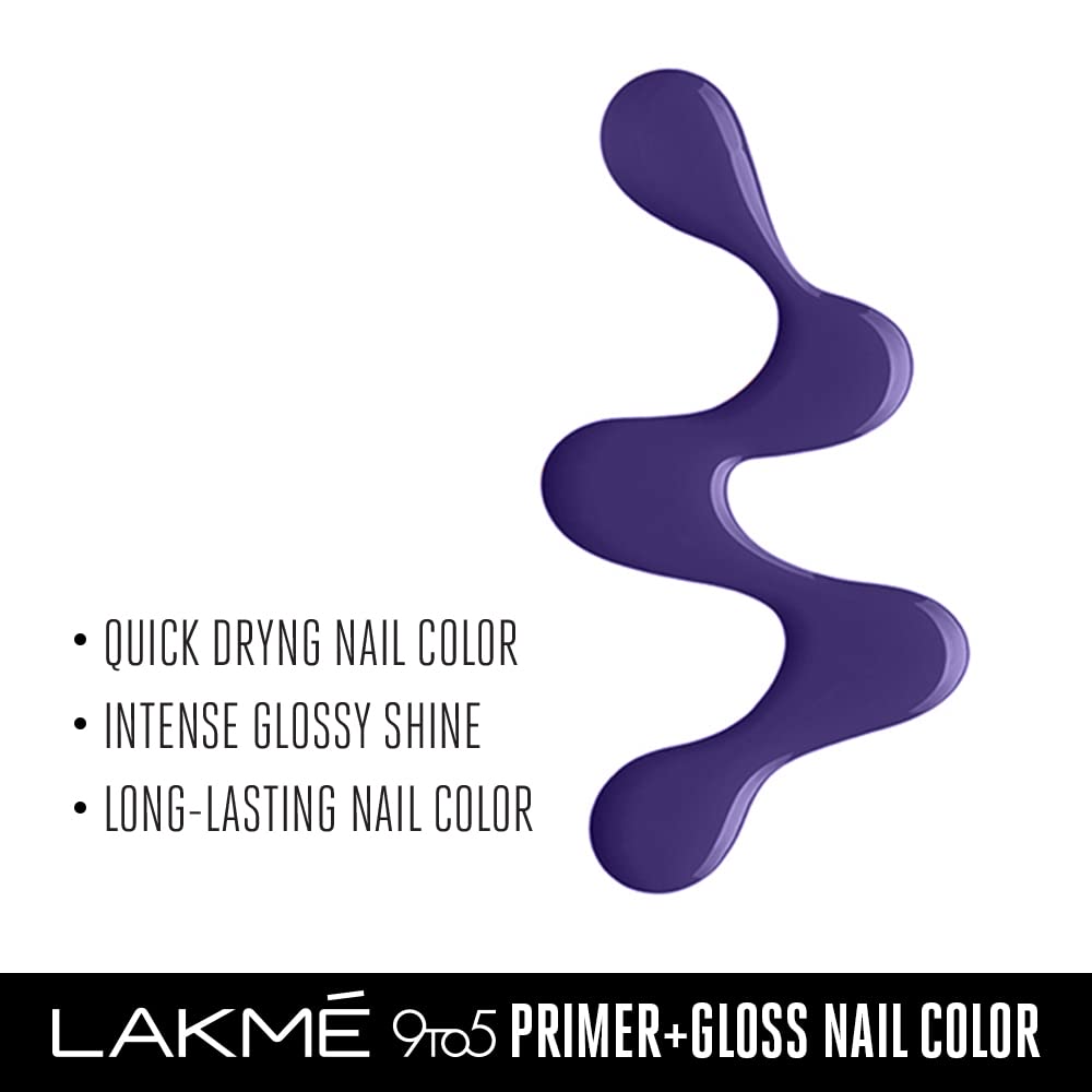 LAKMÉ 9 To 5 Primer + Gloss Glossy Finish Nail Polish - Purple Magic (6ml) | Long-Lasting Shine for Work & Evening Events
