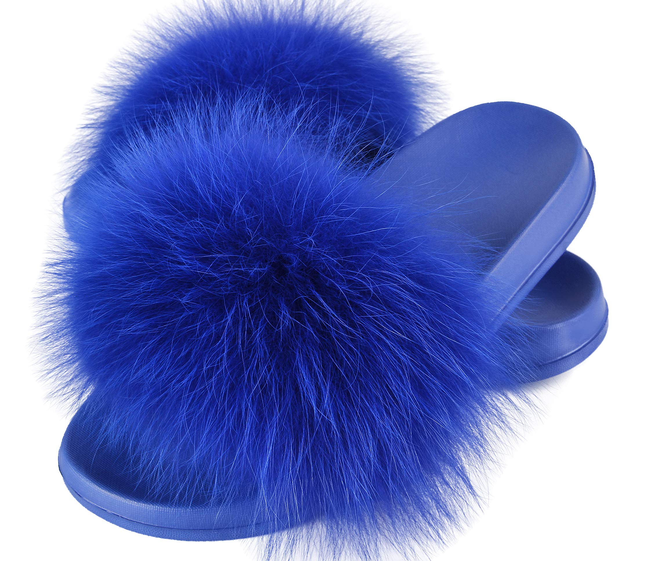 HIPRETTYUS Women's Real Fox Fur Slide Sandals - Open Toe Fluffy Furry Slippers for Indoor/Outdoor Comfort - Perfect for Lounging at Home, Spa Days, and Cozy Winter Wear