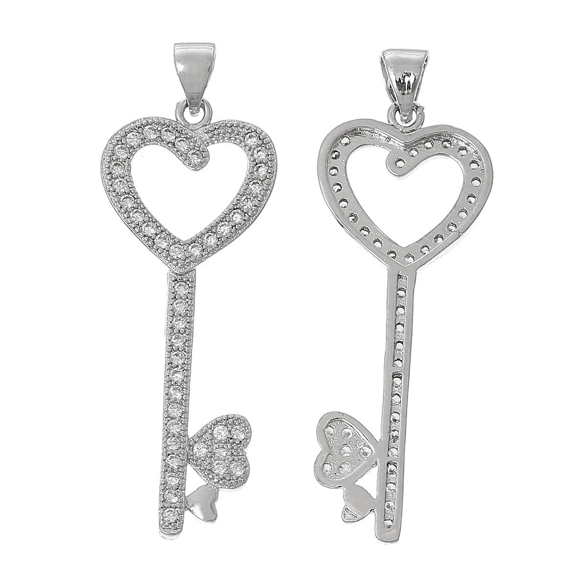 Sparkling Heart Key Pendant Necklace - Elegant Jewelry for Women, Valentine's Day Gift, Party & Date Night Accessory