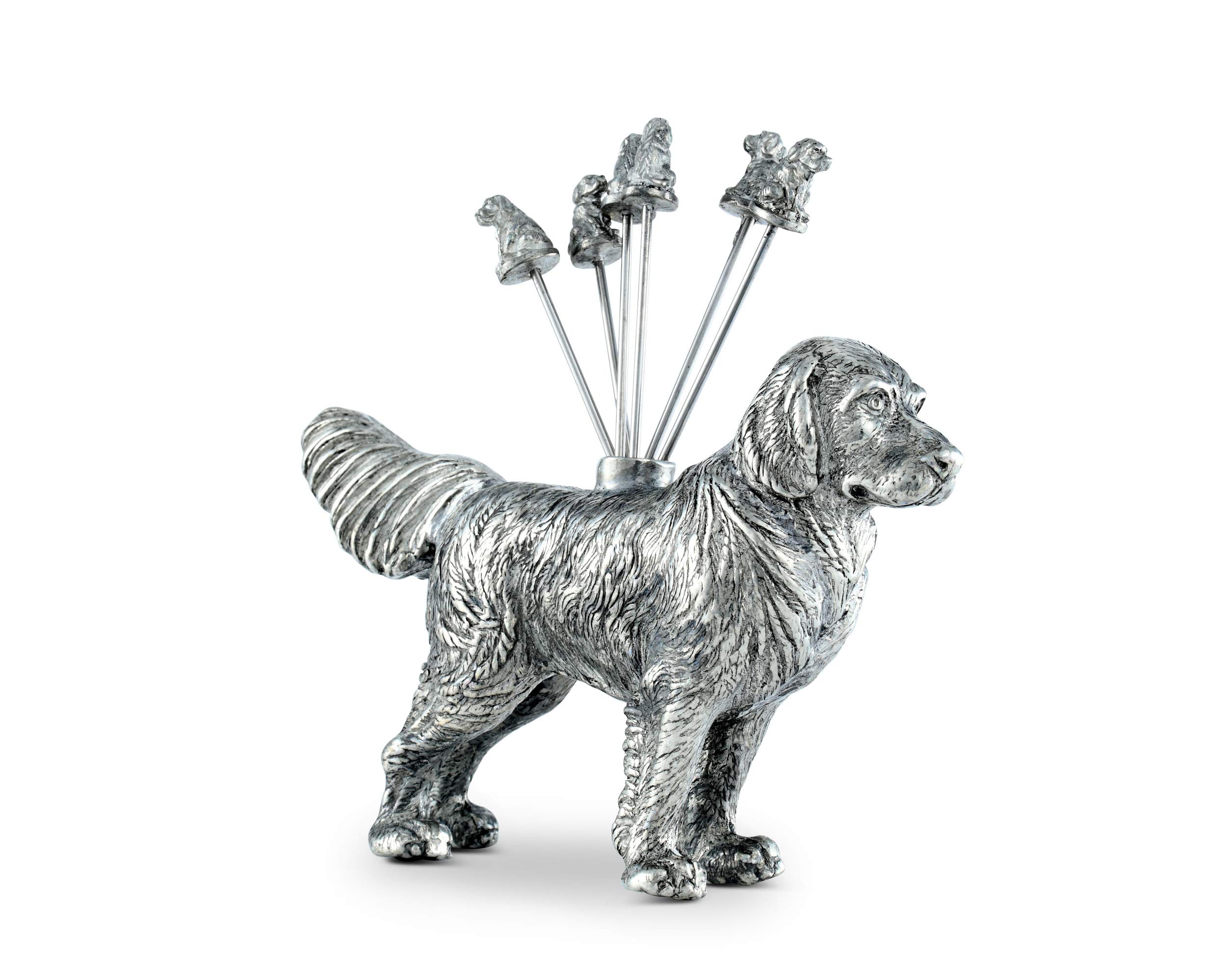 Vagabond House Stainless Steel Dog-Themed Cocktail Picks Set - 6 Pewter Retriever Skewers for Cheese, Olives & Fruit (4 inch) | Perfect for Parties, Home Bars & Entertaining