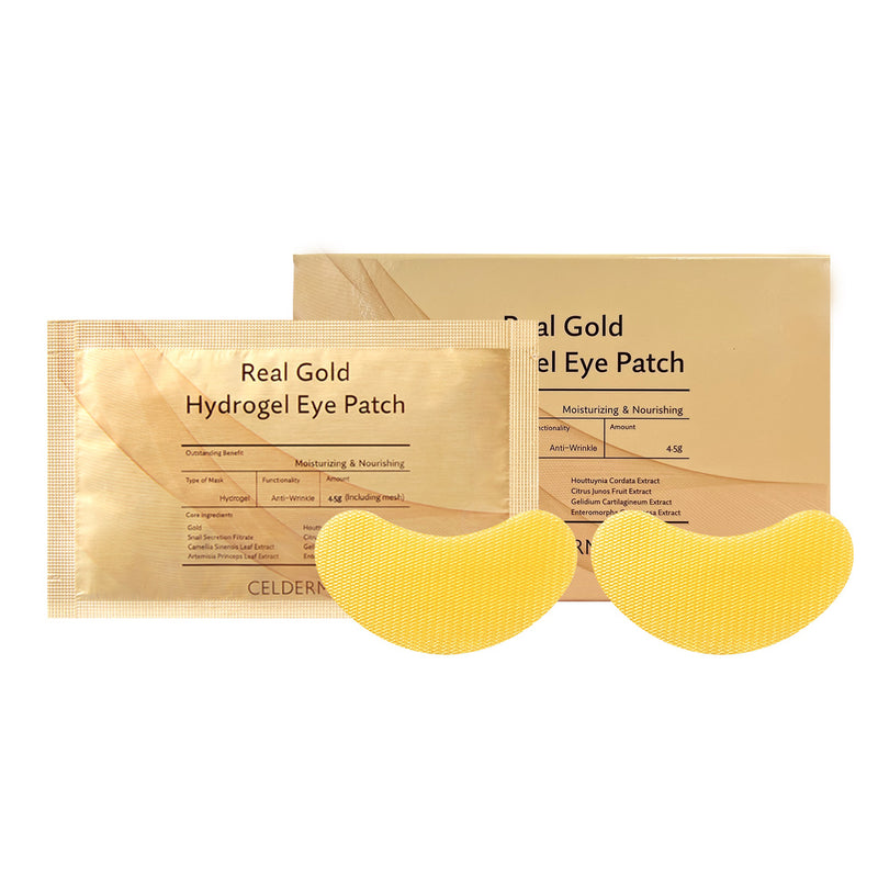 Premium CELDERMA Real Gold Hydrogel Eye Patches - 4.5g x 20 Pairs for Dark Circles, Wrinkles & Puffiness - Luxury Skincare Treatment for Spa Days & Nighttime Routine