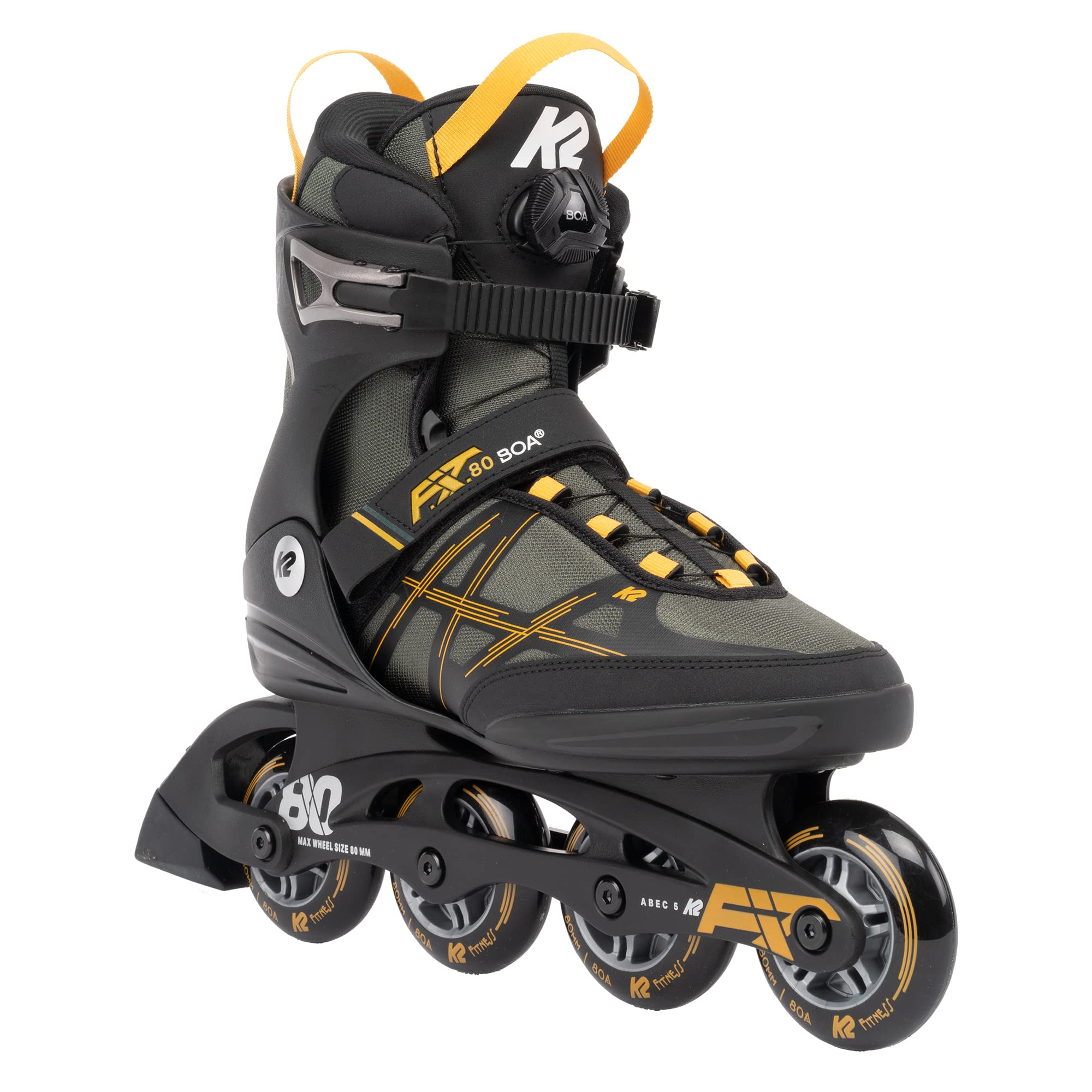 K2 F.I.T. 80 BOA Inline Skates for Men - Comfortable & Adjustable Adult Rollerblades with BOA Closure System - Perfect for Fitness Skating, Outdoor Exercise & Urban Commuting (Size Options Available)
