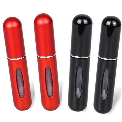 Portable Mini Refillable Perfume Atomizer - 5ml Travel Perfume Spray Bottle Set (4 Pack, Black & Red) - Perfect for Travel, Gym, Purse & On-the-Go Fragrance Touch Ups
