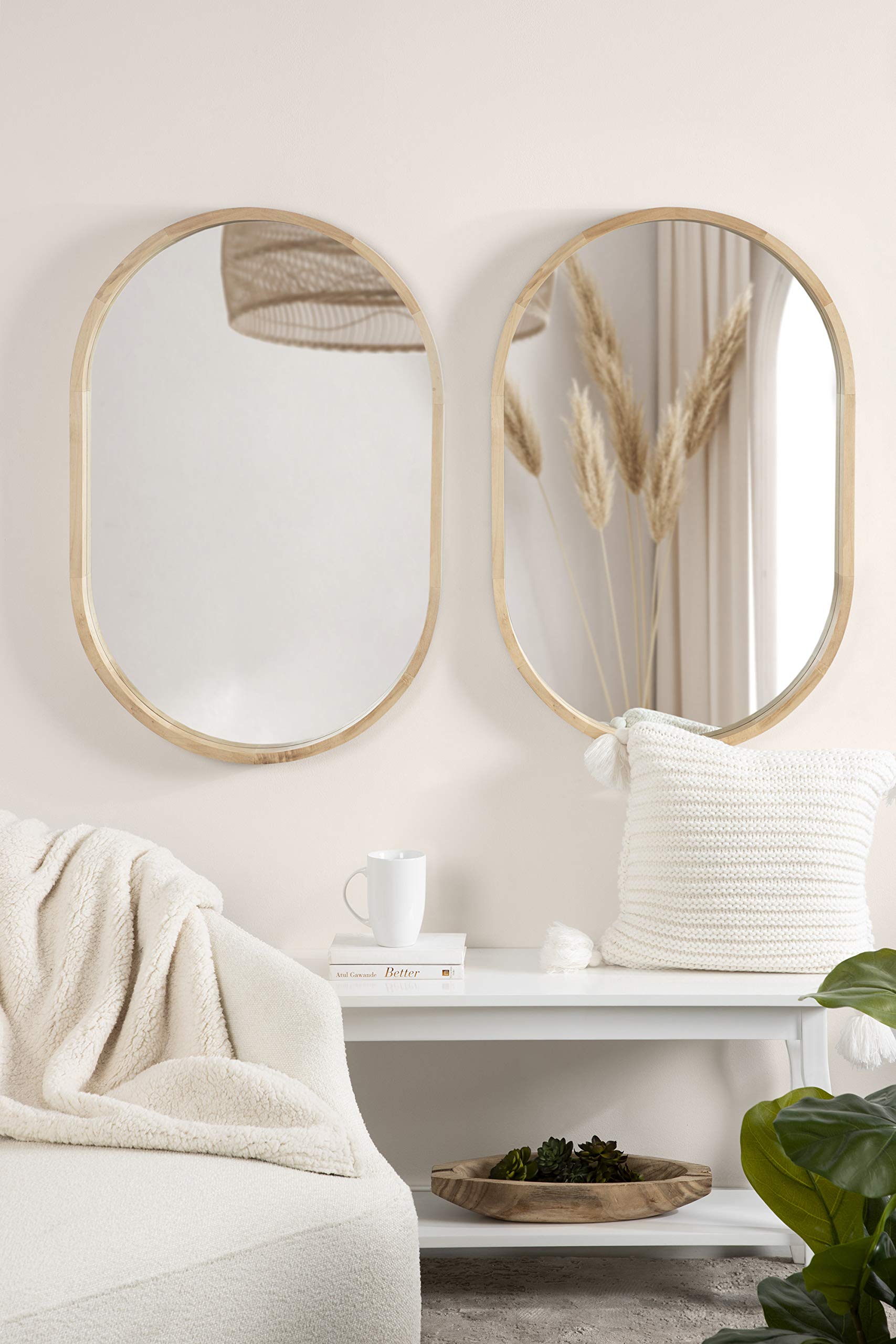 Kate and Laurel Hutton Modern Capsule Wall Mirror 24x36 Inches - Natural Wood Scandinavian Style Decorative Mirror for Living Room, Bedroom & Entryway