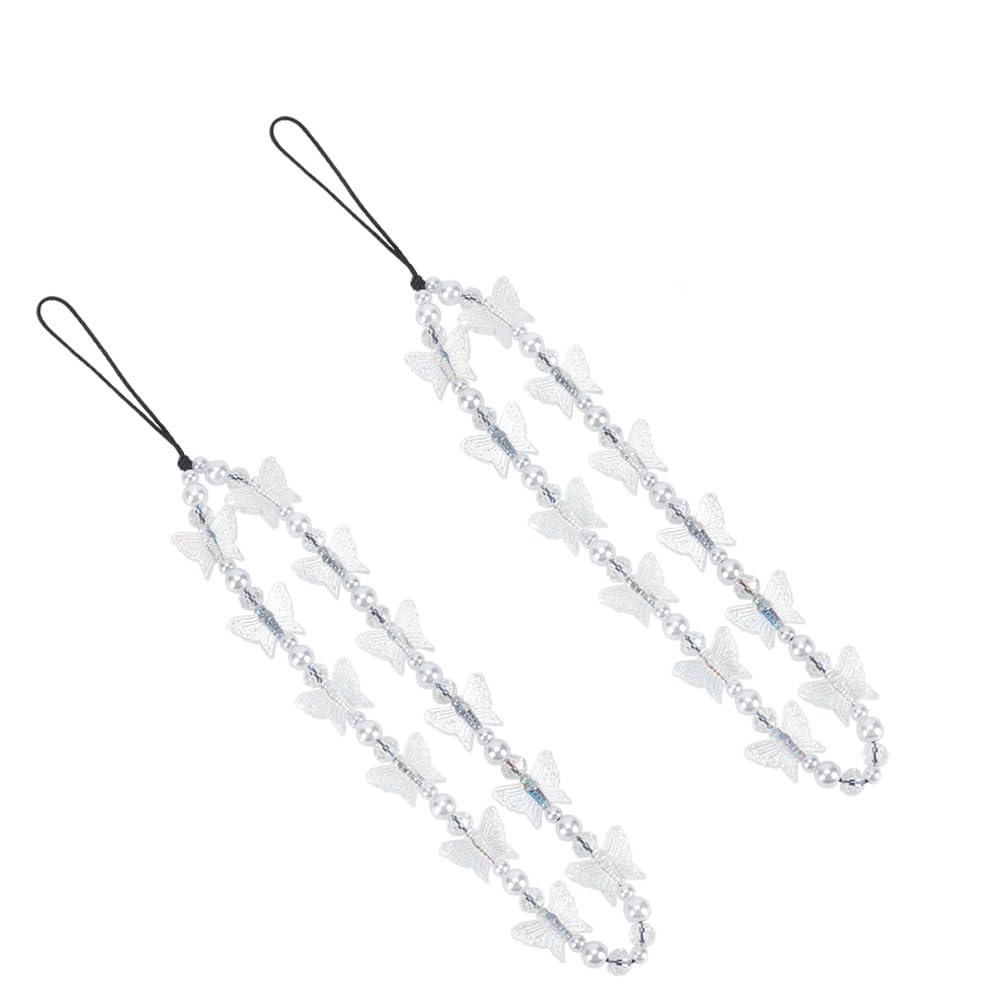WADORN 2-Pack Acrylic Butterfly Phone Straps - 8.2 Inch Handmade Beaded Lanyard with Transparent Pendant for iPhone, Samsung, Keys, Purse & Camera Bag - Cute Accessory for Women, Girls, Teens (Perfect for Everyday Use, Gifts & Fashion Accessories)