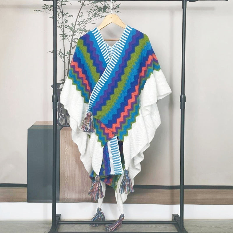 Stylish Long Wool Knitted Cape - Ethnic Inspired Winter Shawl Wrap for Women | Perfect for Outdoor Events, Parties & Cold Weather Fashion