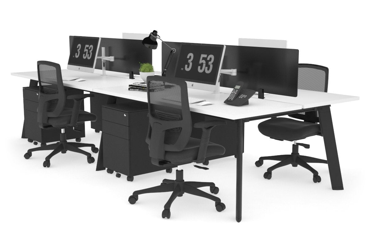 4-Person Workstation with Black Frame - 1200L x 700W Office Desk for Team Collaboration & Productivity | Perfect for Open Offices, Coworking Spaces & Home Offices