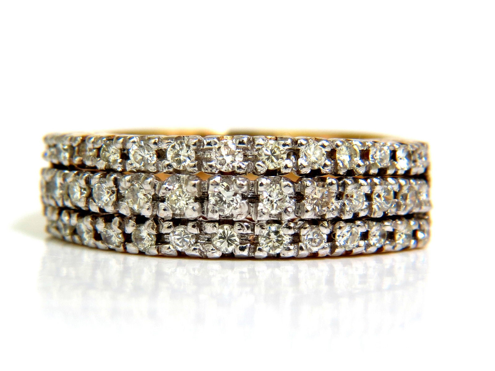 1.23CT Diamond Band Ring - 14KT Gold H/VS Quality Classic 3 Rows Wedding Ring for Women, Anniversary Gift, Bridal Jewelry, Everyday Elegance