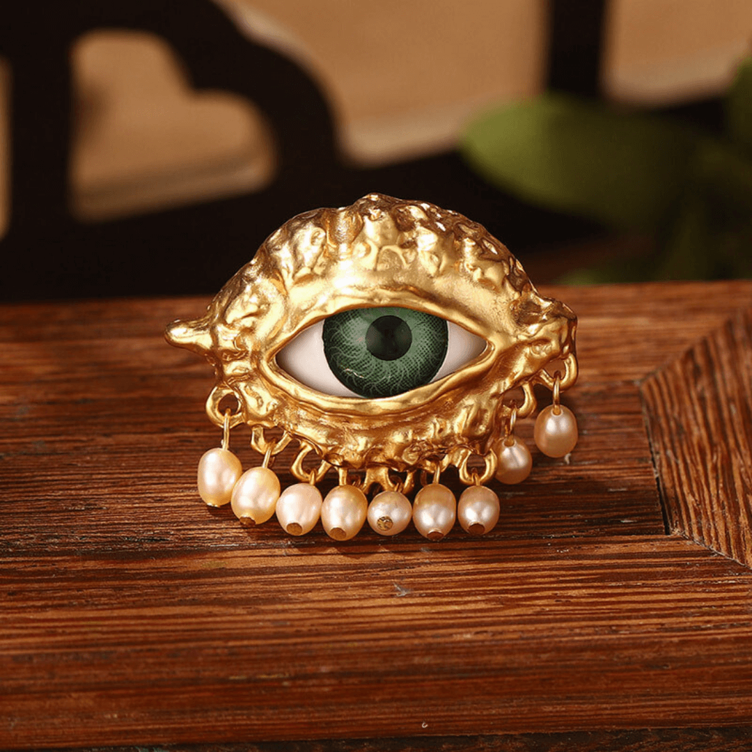 Evil Eye Cocktail Ring with Pearl Tassel - Chunky Statement Jewelry for Women | Z1973 | Perfect for Parties, Date Nights & Boho Fashion Accessories