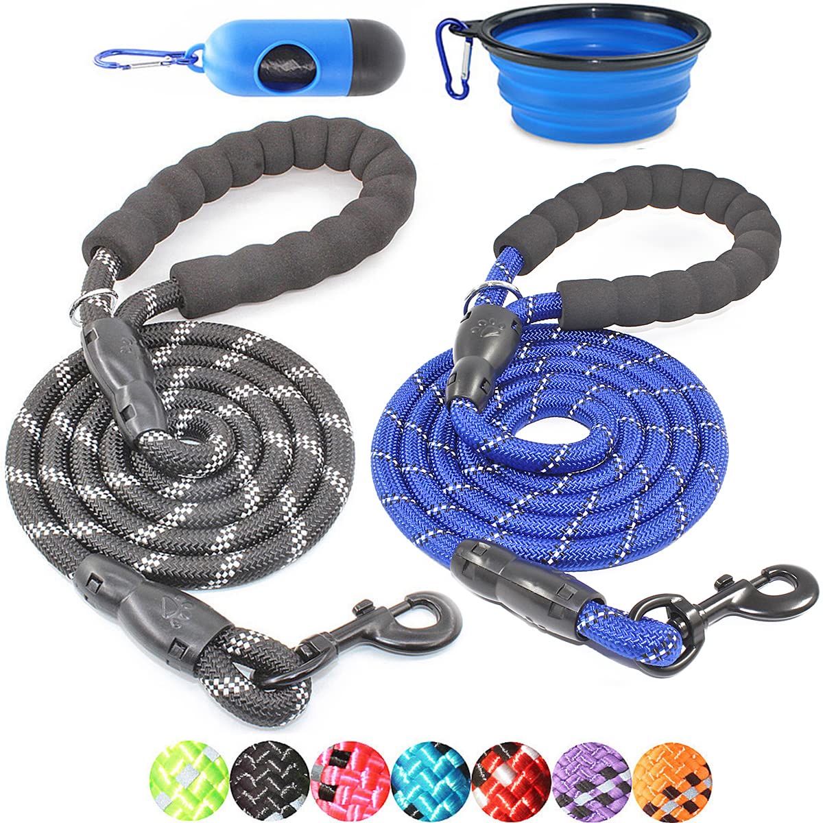 BAAPET 2 Pack 5-6 FT Reflective Dog Leash with Padded Handle - Strong Nylon Leash for Small, Medium & Large Dogs - Perfect for Walking, Running, Training & Nighttime Safety