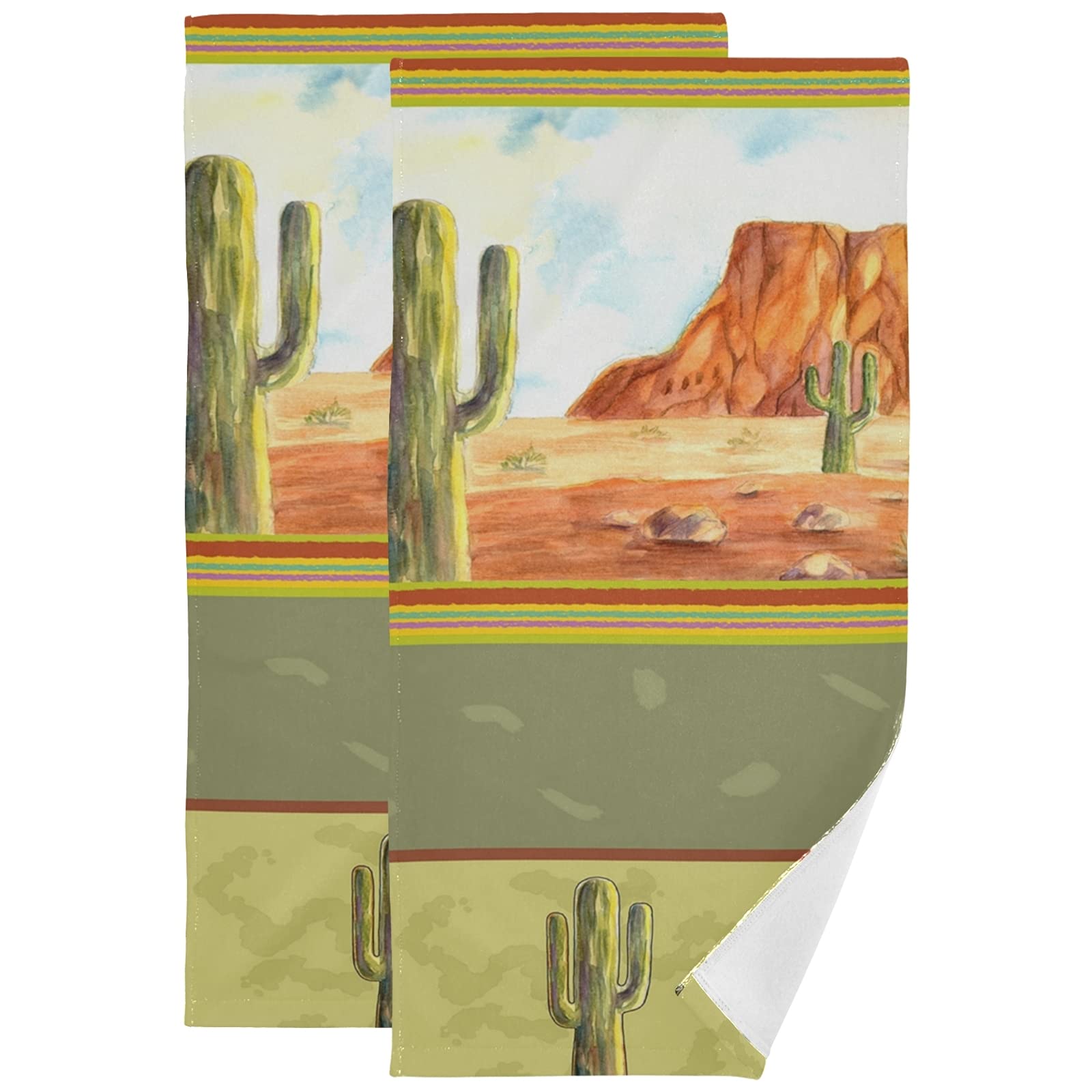 Desert Volcanic Cactus Hand Towels Set of 2 - 16x30 Inch Soft Absorbent Kitchen & Bath Towels for Spa, Home Decor | Fall Autumn Welcome Towels for Bathroom, Kitchen & Multipurpose Use