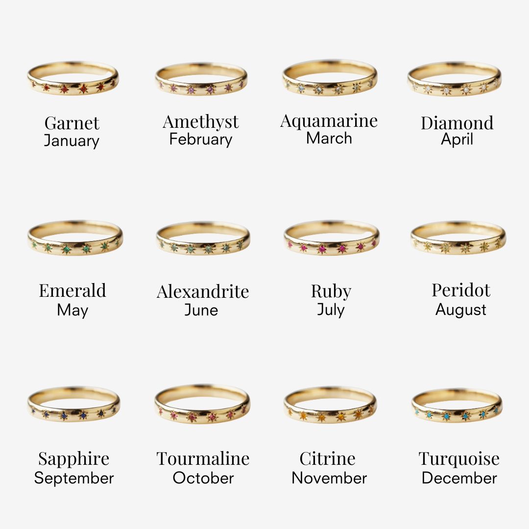 Birthstone Ring Set with Icon Star Design - Perfect for Birthdays, Anniversaries & Special Occasions