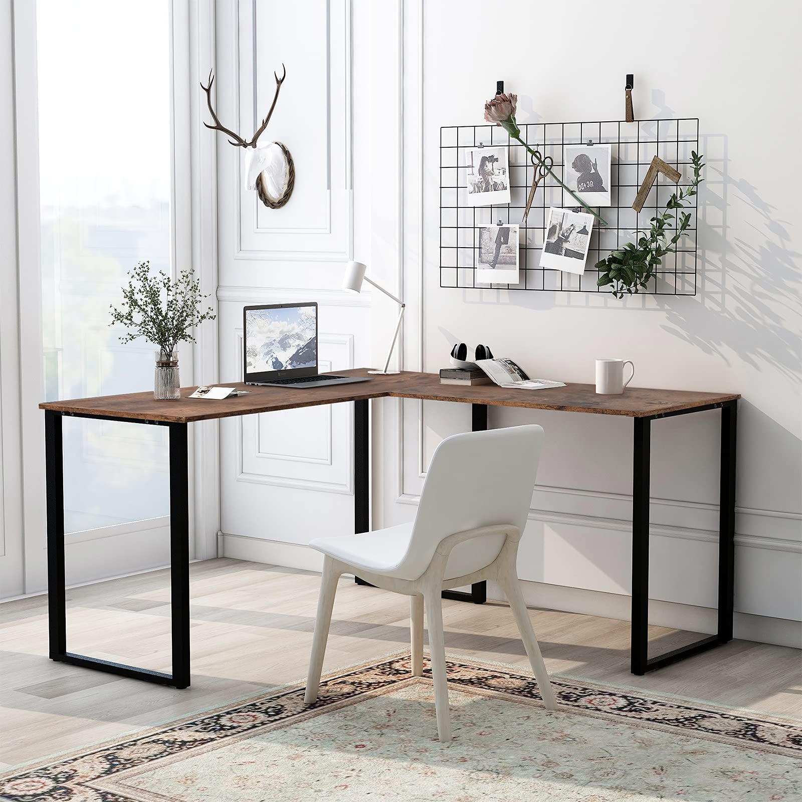 L-Shaped Computer Desk with Monitor Stand, Corner Gaming Desk for Home Office - Space Saving, Sturdy & Easy to Assemble (Tiger) - Perfect for Small Rooms, Streaming & Work from Home Setup