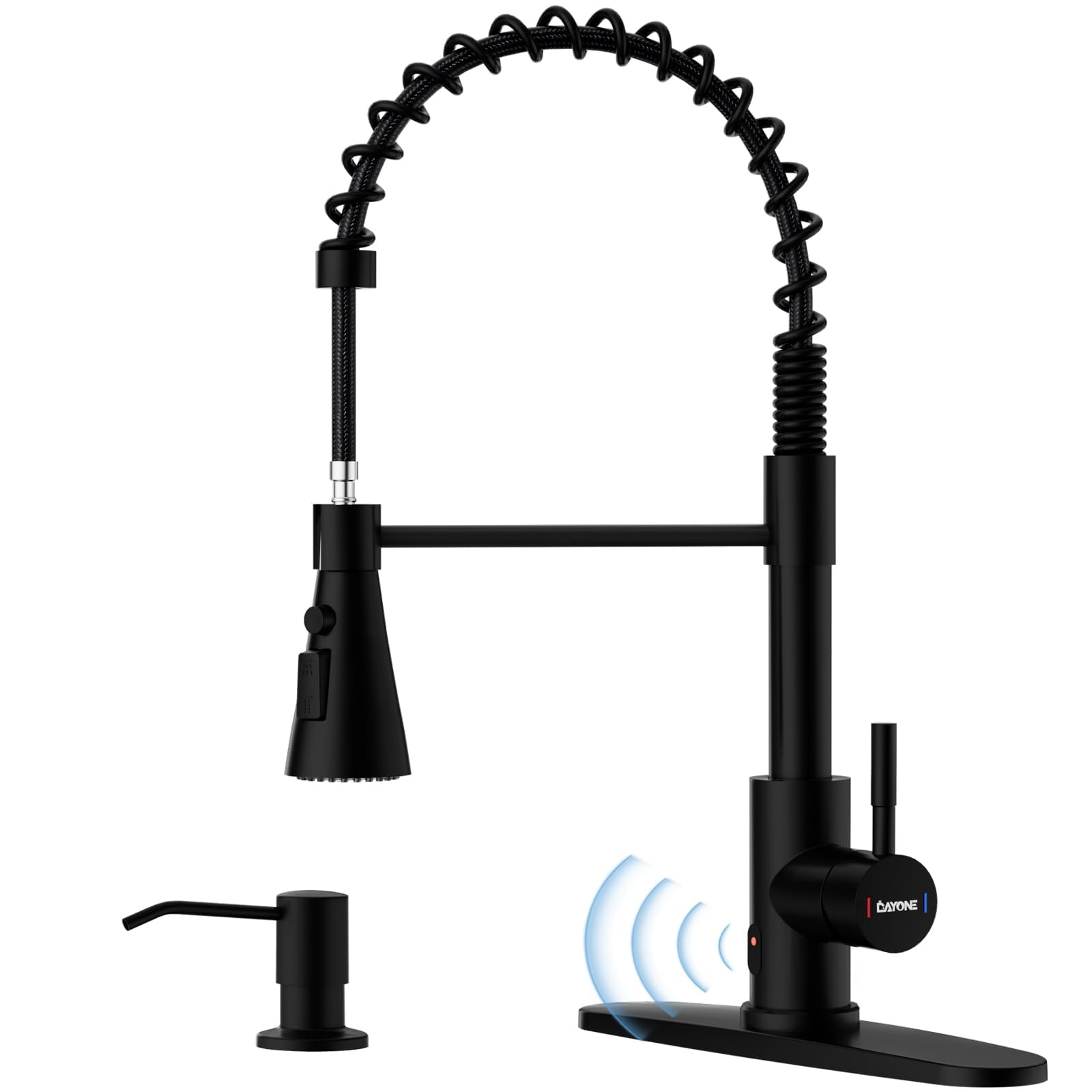 DAYONE Matte Black Touchless Kitchen Sink Faucet with Pull Down Sprayer & Soap Dispenser - Stainless Steel Motion Sensor Hands-Free Single Handle Faucet for Modern Kitchens | Perfect for Busy Cooks & Family Homes