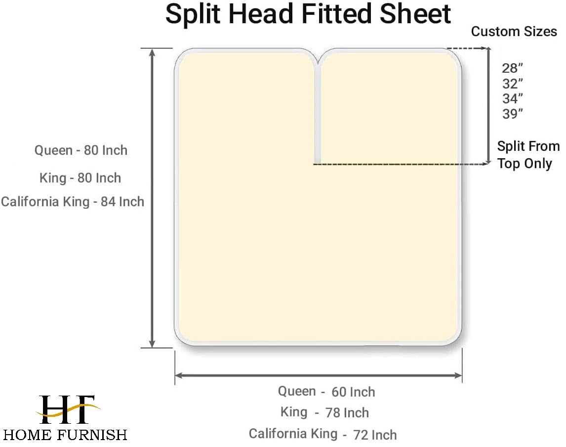 Split Queen Fitted Sheet for Adjustable Beds - 600 Thread Count 100% Cotton Half Split Sheet (28