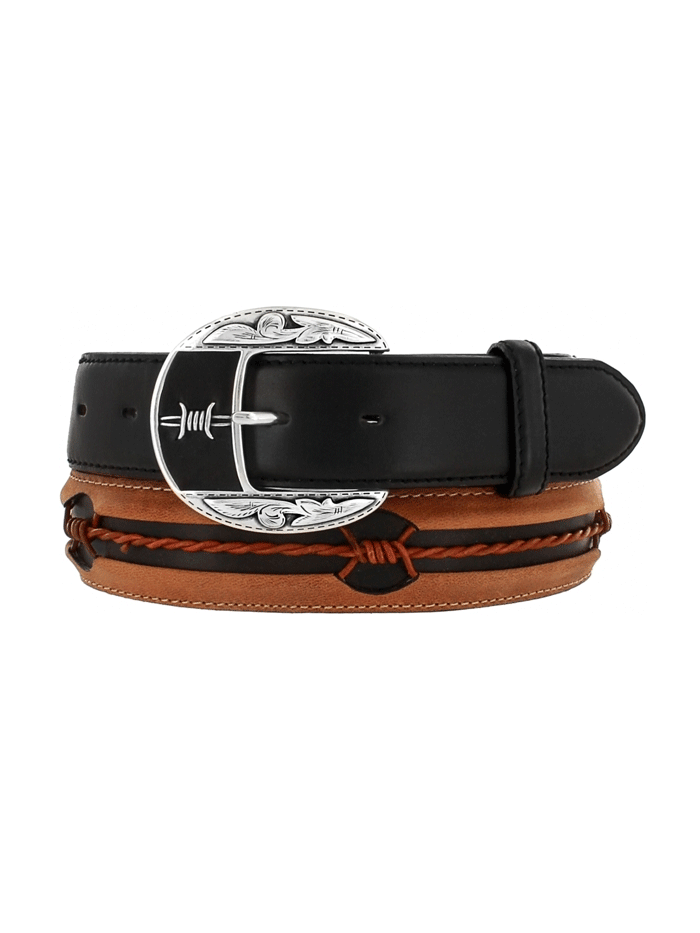 Justin C10813 Men's Fenced In Belt - Aged Bark & Black Leather Casual Dress Belt for Work, Office & Formal Occasions