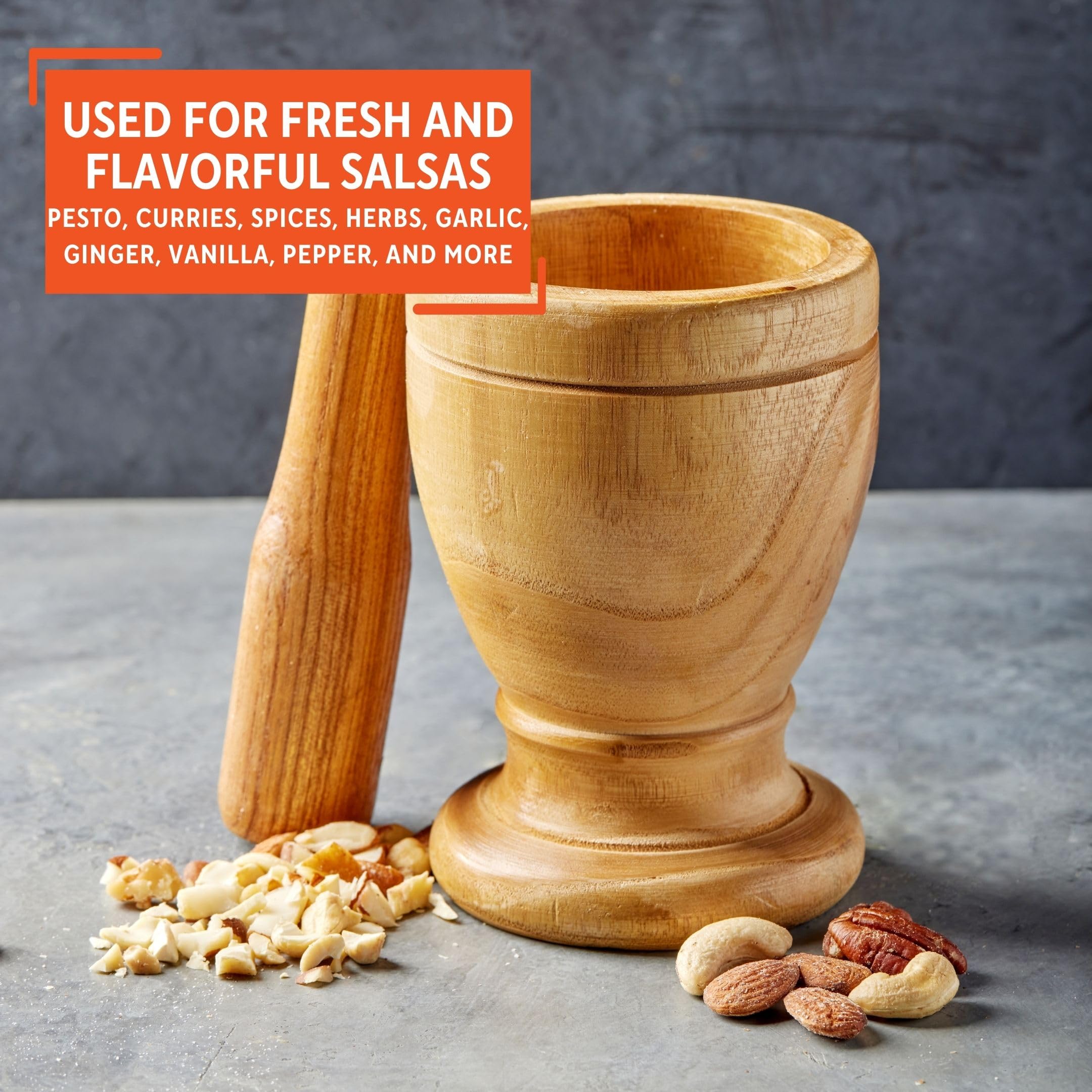 IMUSA USA Small Wood Mortar and Pestle Set for Grinding Spices, Herbs & Pesto - Perfect for Kitchen, Cooking & DIY Herbal Remedies