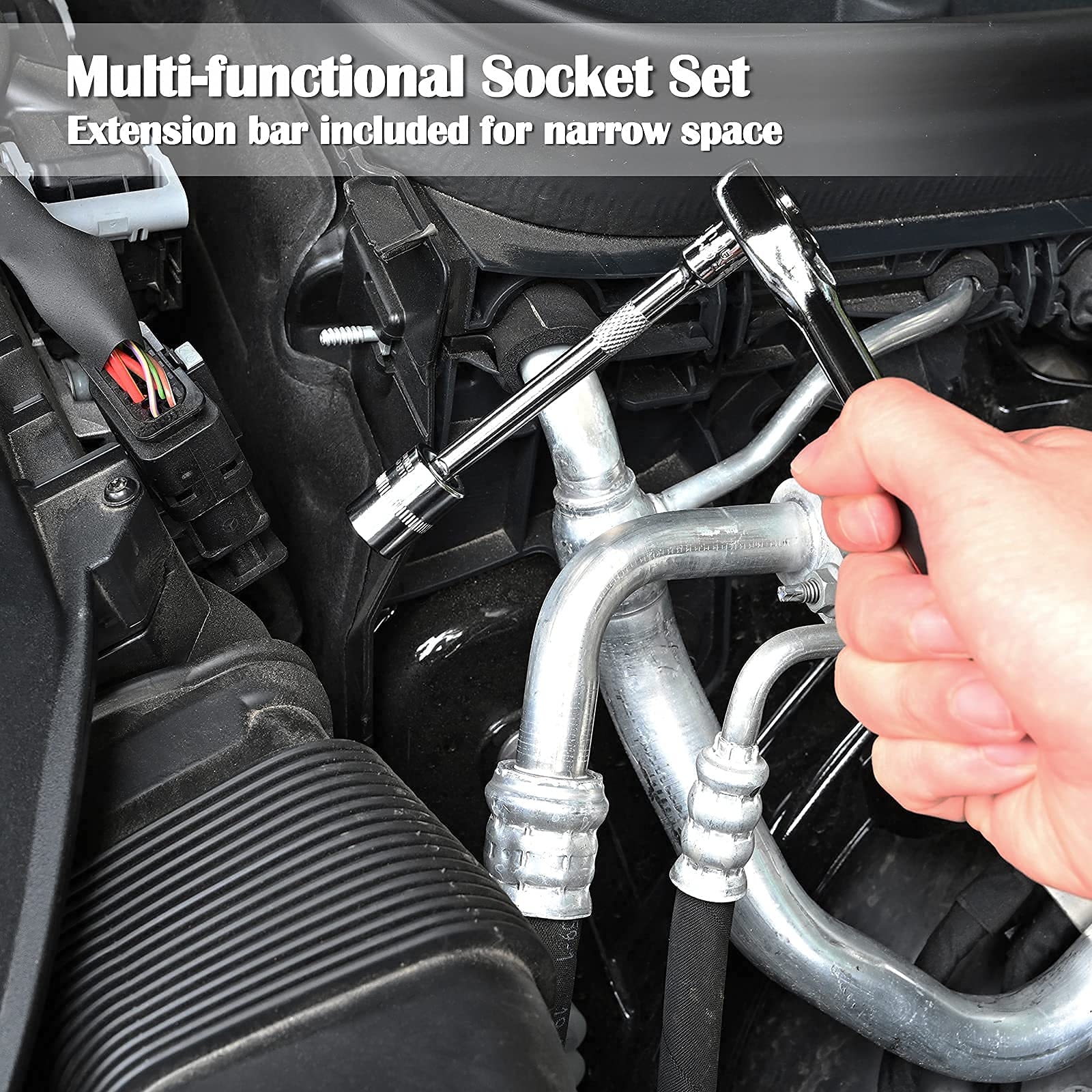 Egofine 46-Piece 1/4 Inch Drive Socket Ratchet Wrench Set with Metric Bit Sockets & Extension Bar - Professional Auto Repair & Household Tool Kit with Storage Case - Perfect for Car Maintenance, DIY Projects & Home Improvement