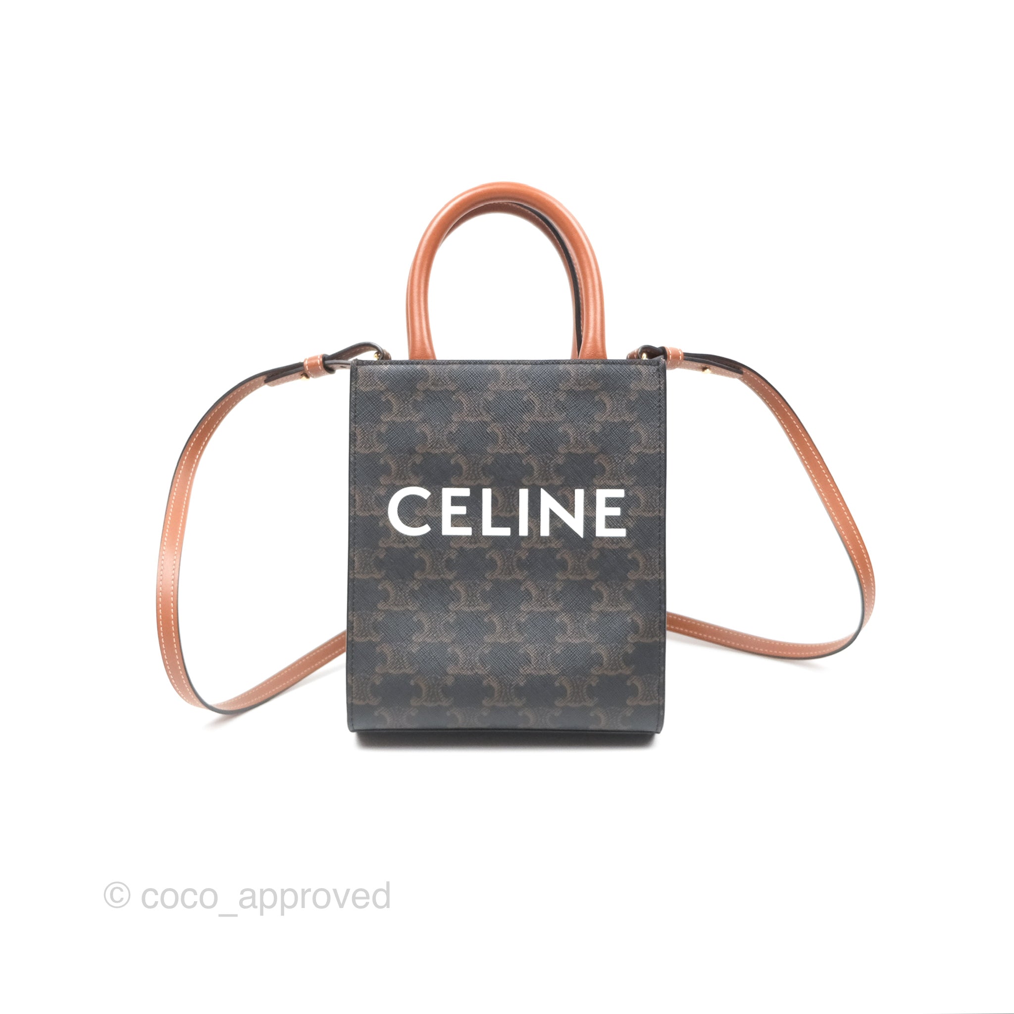 Celine Mini Vertical Cabas Bag Triomphe Canvas Tan Crossbody Shoulder Bag for Women - Perfect for Work, Travel & Everyday Use