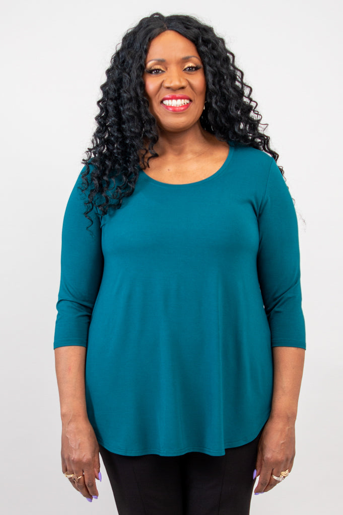 Jazz 3/4 Sleeve Women's Bamboo Top in Teal - Soft & Breathable for Yoga, Casual Wear & Summer Outfits