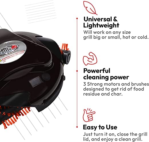 Grillbot Automatic BBQ Grill Cleaning Robot with Nylon Brushes - Electric Grill Scraper & Brush for Outdoor Cooking Accessories - Perfect for Backyard BBQs, Camping & Patio Parties (Black)